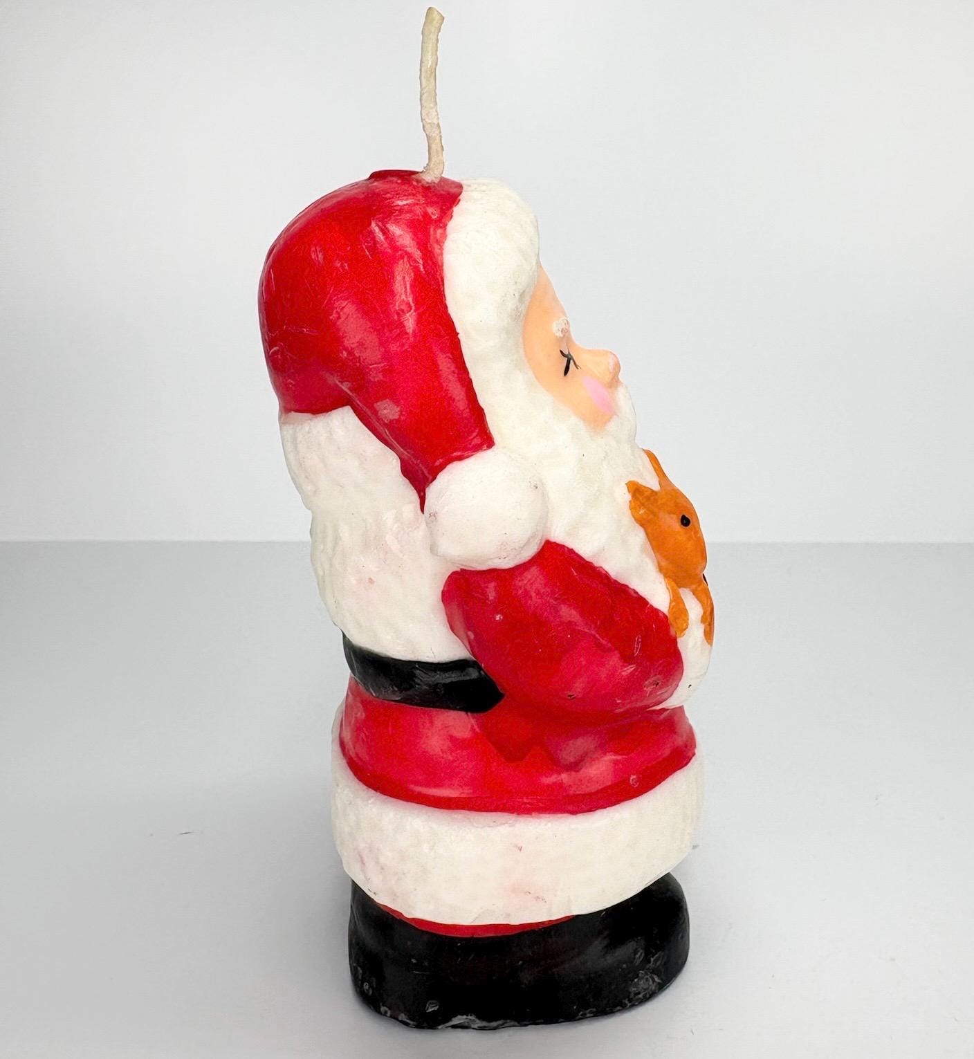 Vintage Christmas Candle of Santa Holding a Reindeer
