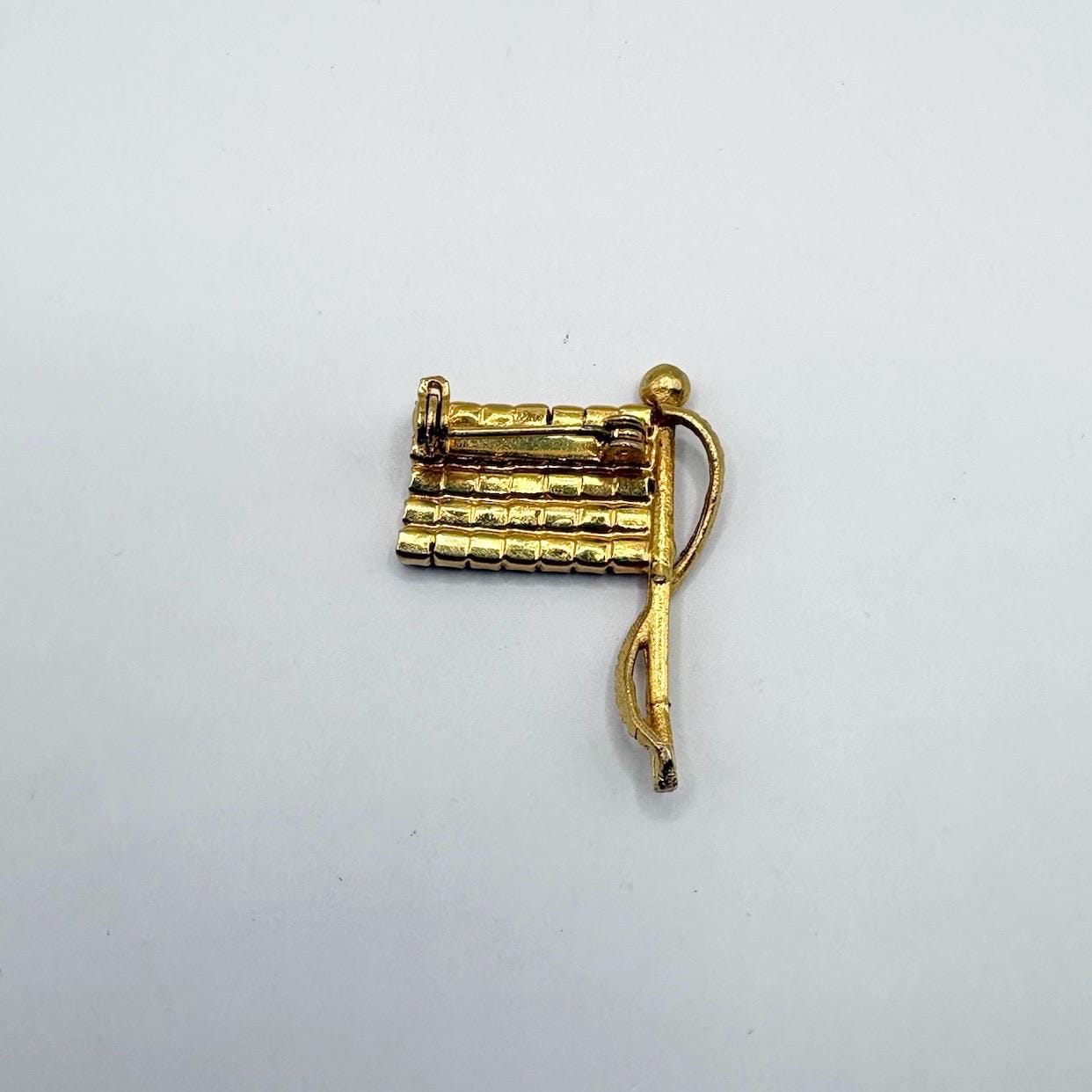 Vintage Gold Tone Brooch Pin of USA Flag with Red, White & Blue Rhinestones