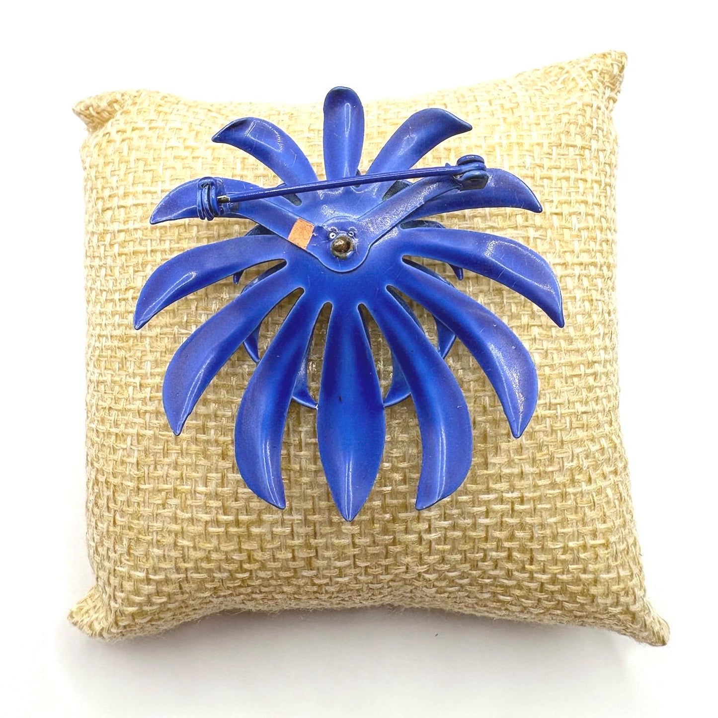 Vintage Blue Enamel Flower Brooch | Large Statement Floral Pin | Mid Century Modern Jewelry