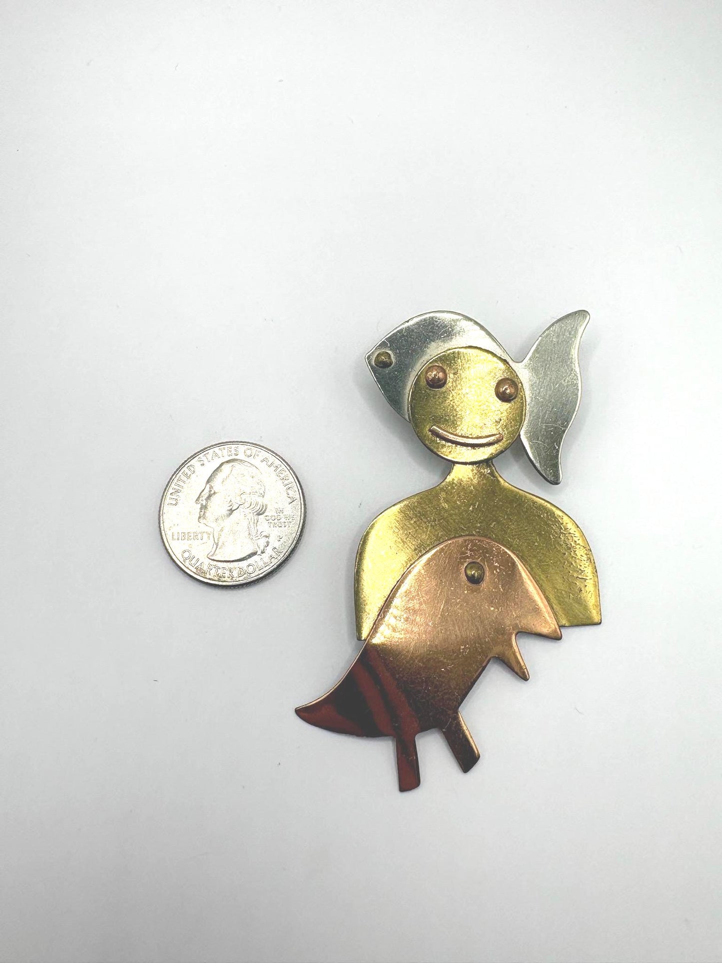 Vintage Abstract Mixed Metal Folk Art Pin