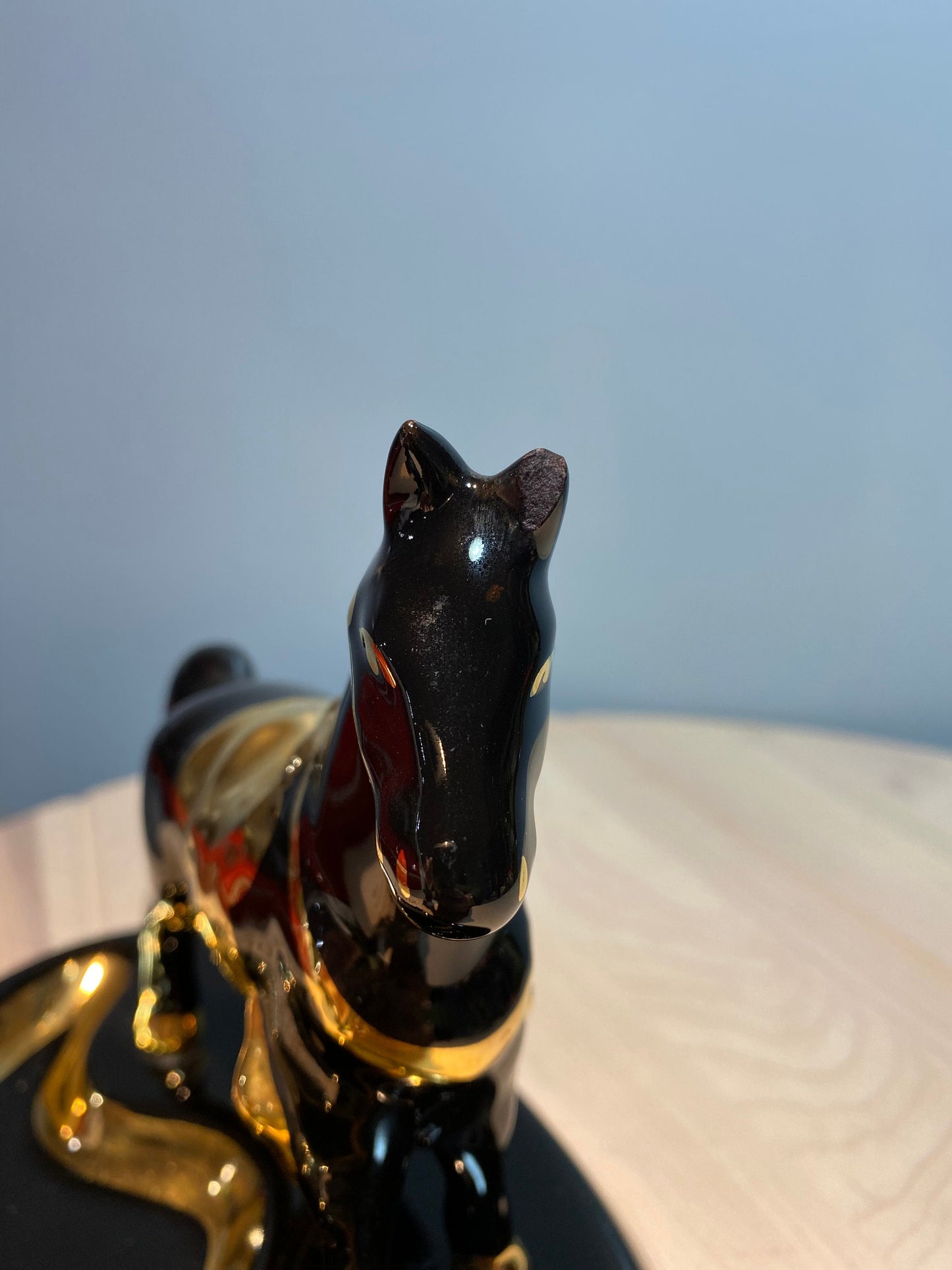 Vintage Black Horse with Gold Accents, Ceramic, Atlantic City, N.J. Ashtray, Made In America