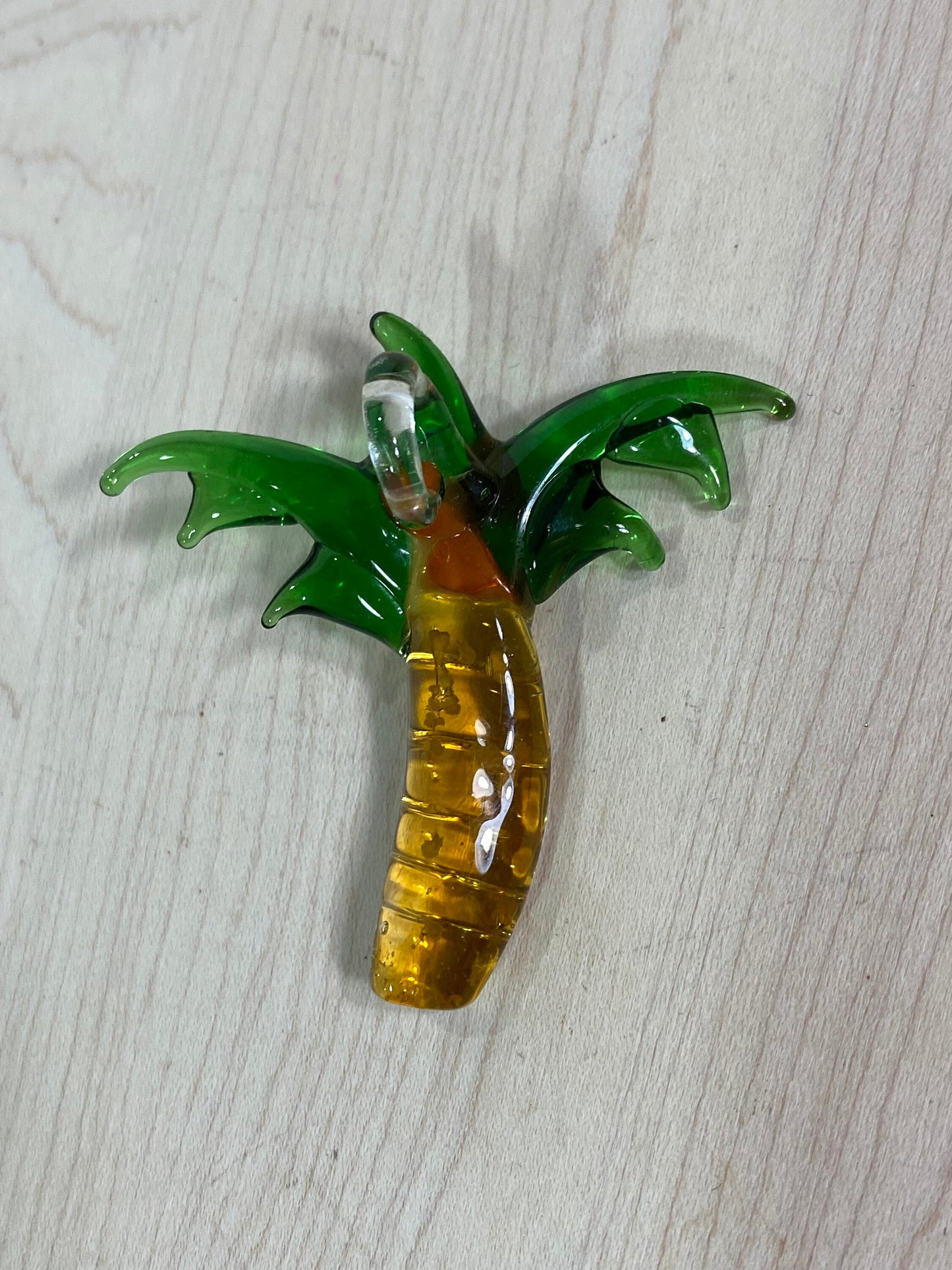Vintage Pendant, Hand Blown Glass of Palm Tree with Coconut Accents