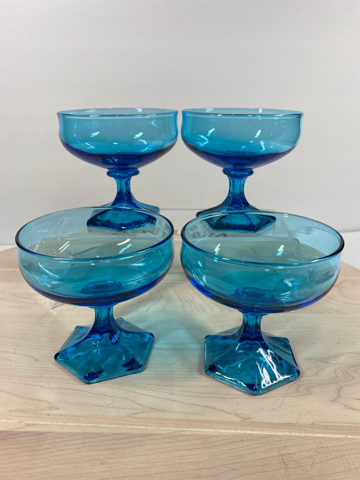 Vintage Glass Footed Dessert Cups or Bowls in Turquoise Blue Set of 4