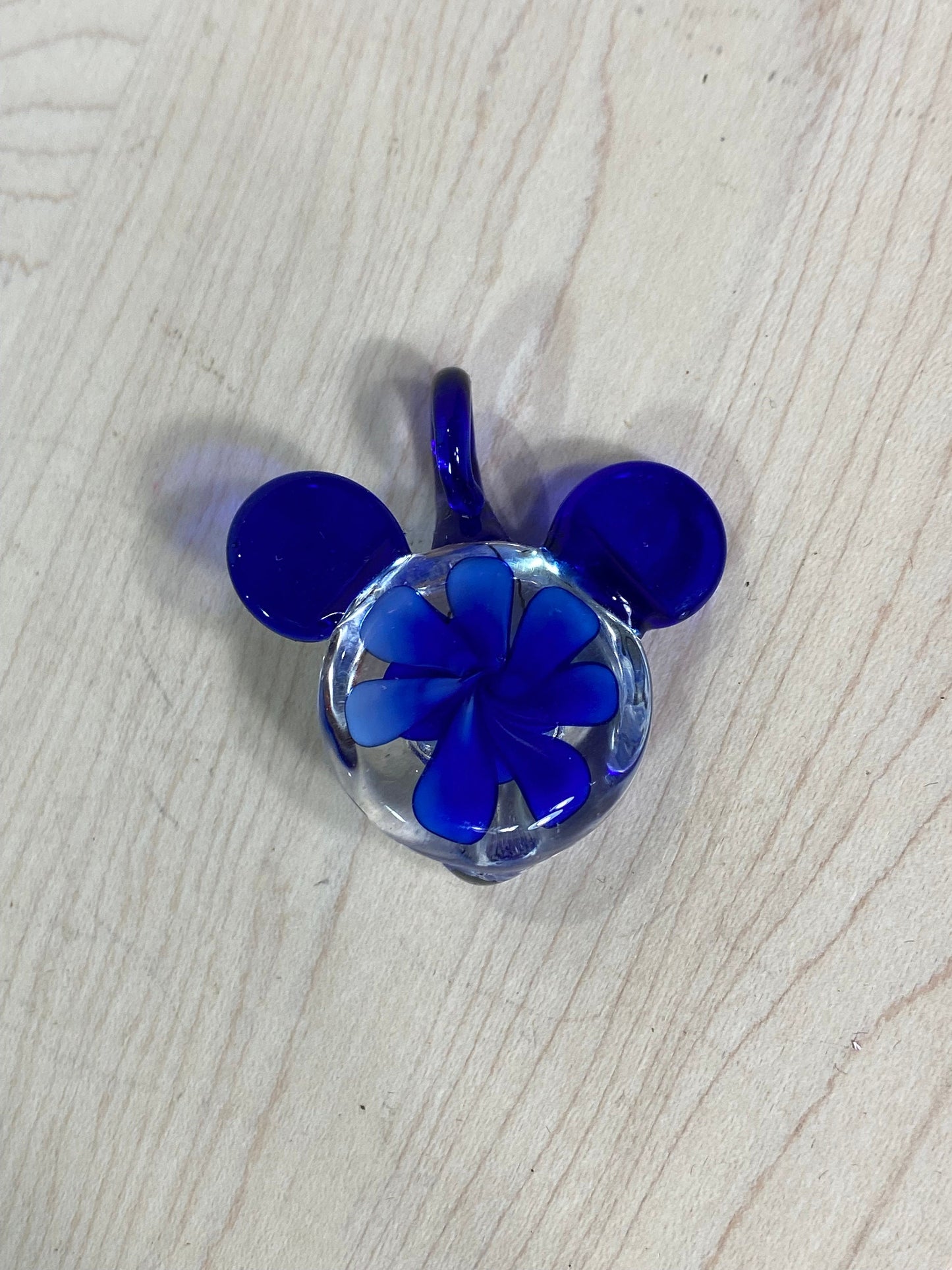 Vintage Charm of Hand Blown Glass Penguin Purple with Blue Flower