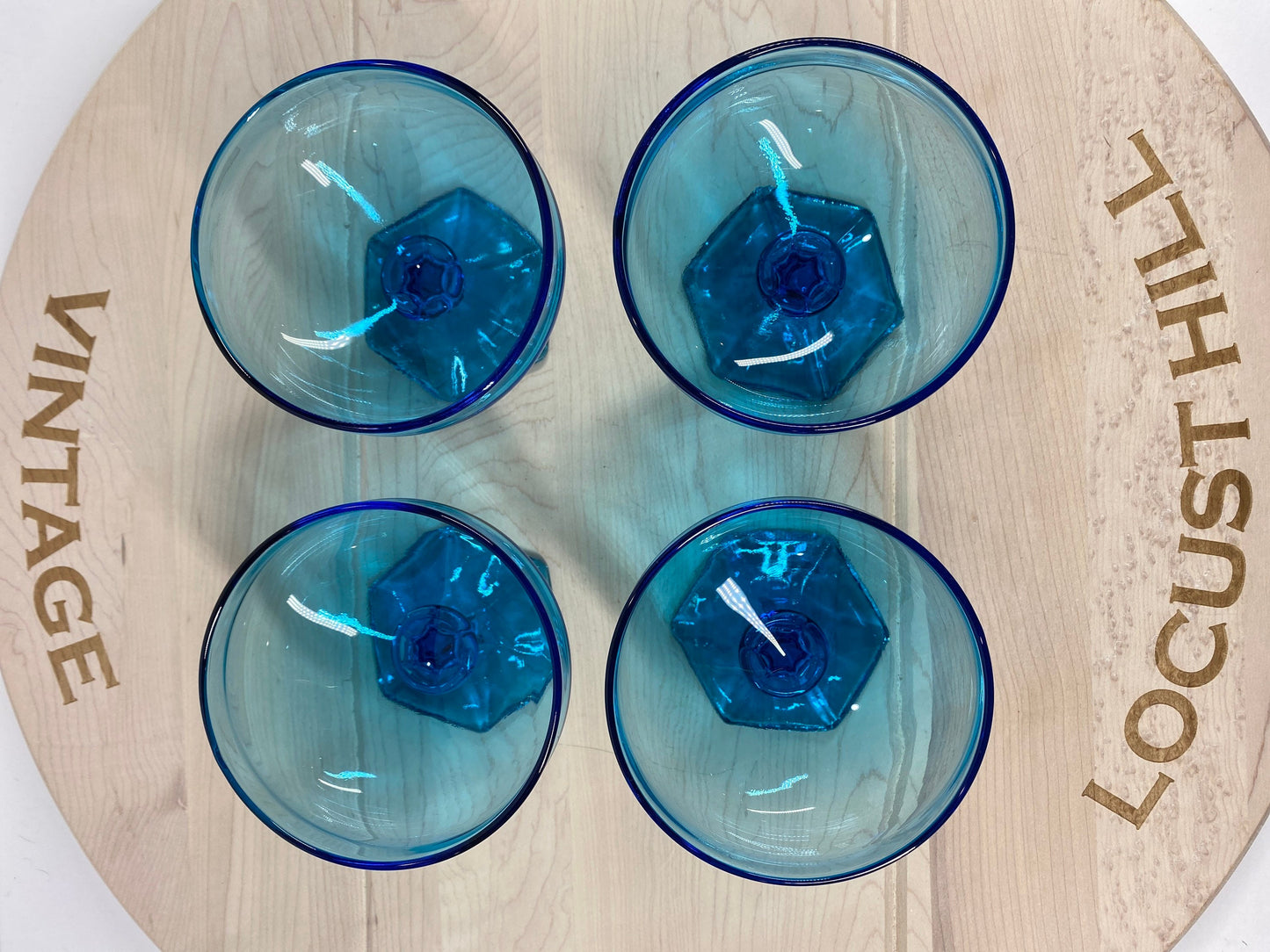 Vintage Glass Footed Dessert Cups or Bowls in Turquoise Blue Set of 4