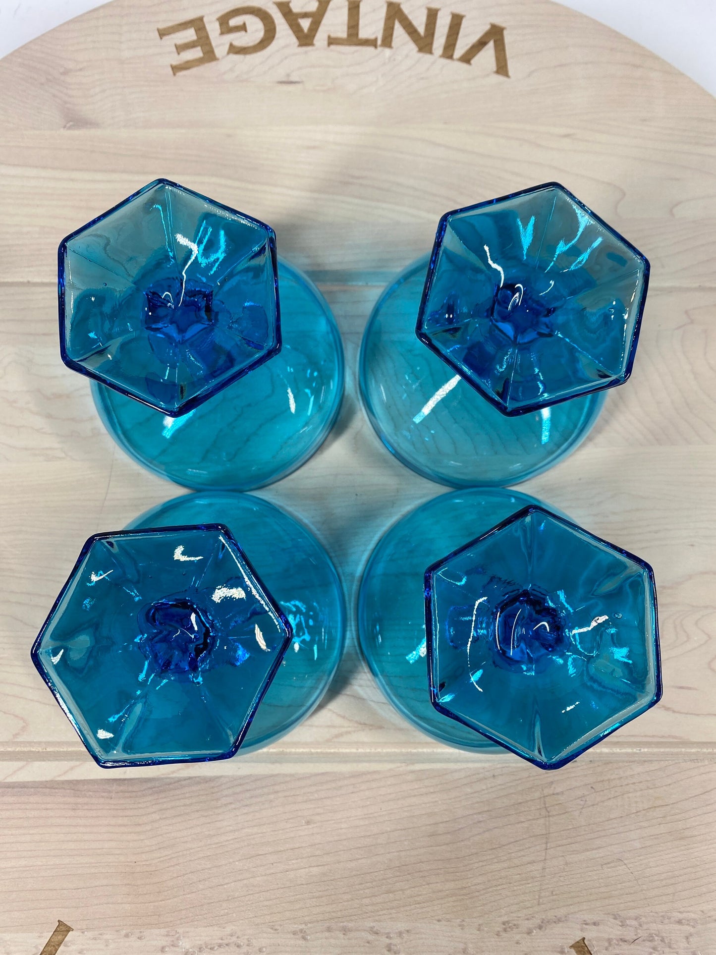 Vintage Glass Footed Dessert Cups or Bowls in Turquoise Blue Set of 4