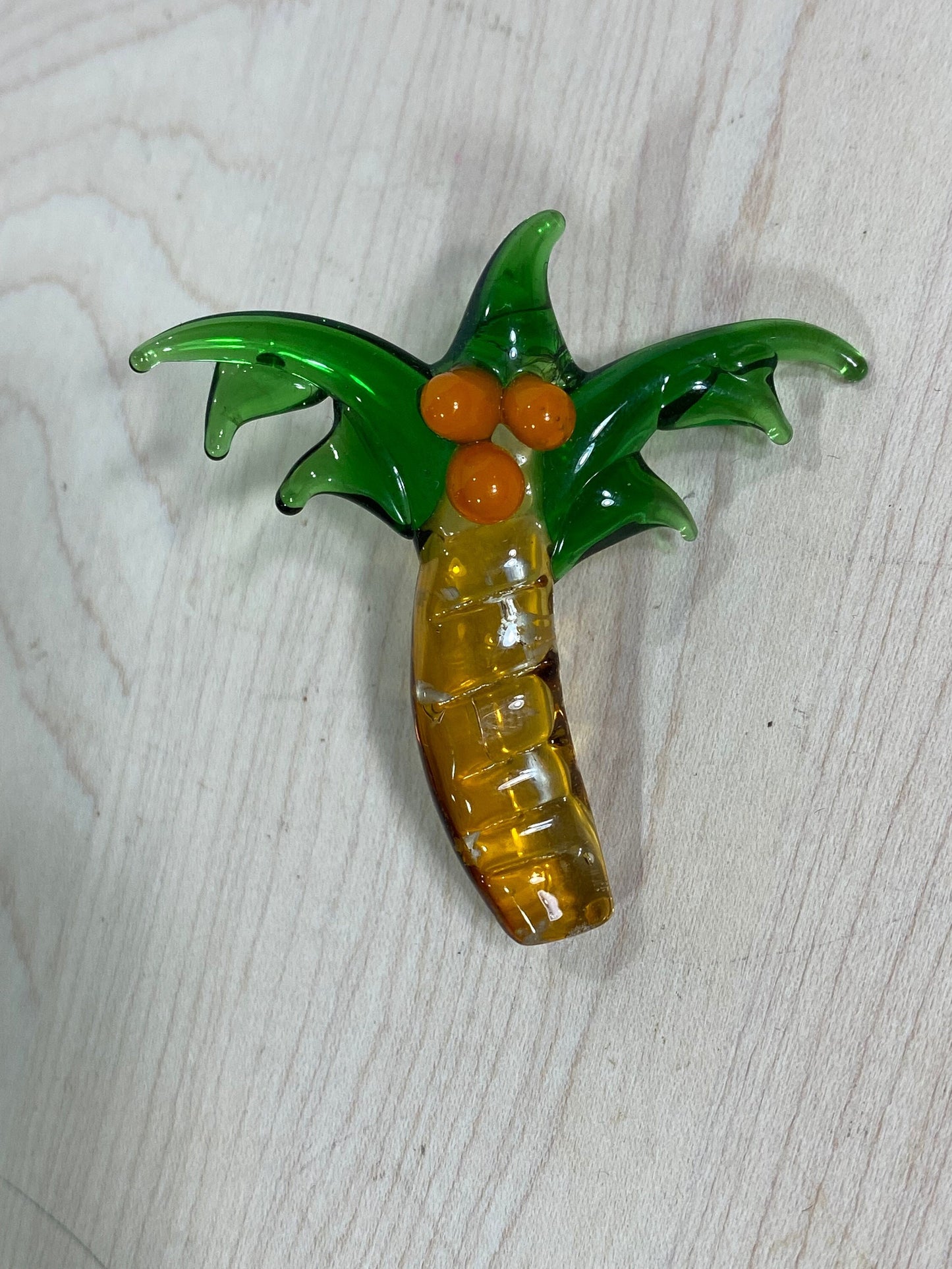 Vintage Pendant, Hand Blown Glass of Palm Tree with Coconut Accents
