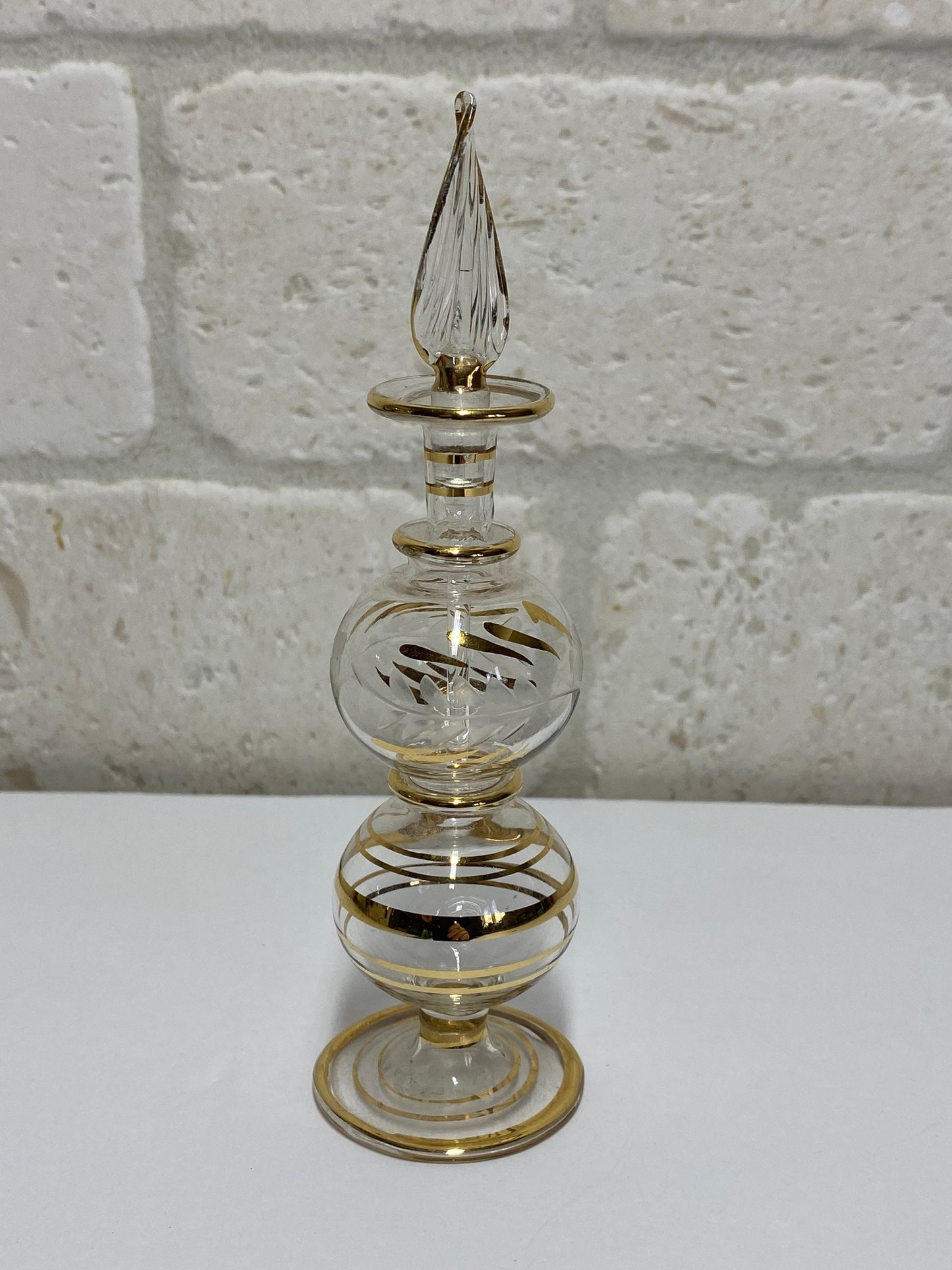 Vintage Perfume Bottle, Clear Glass, Hand Painted, Art Deco, Gilded