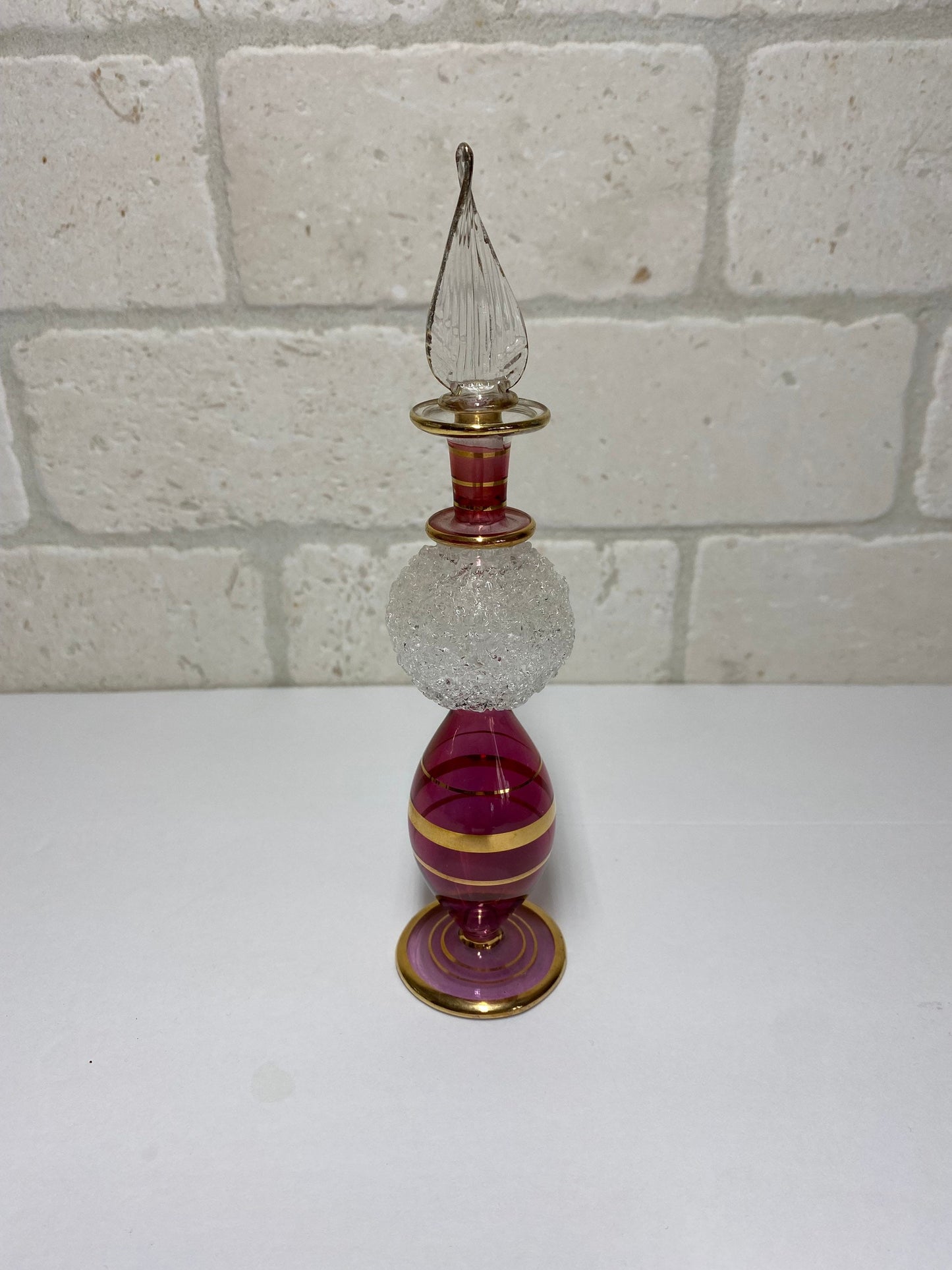 Vintage Perfume Bottle, Dark Pink Glass, Hand Painted, Art Deco, Gilded