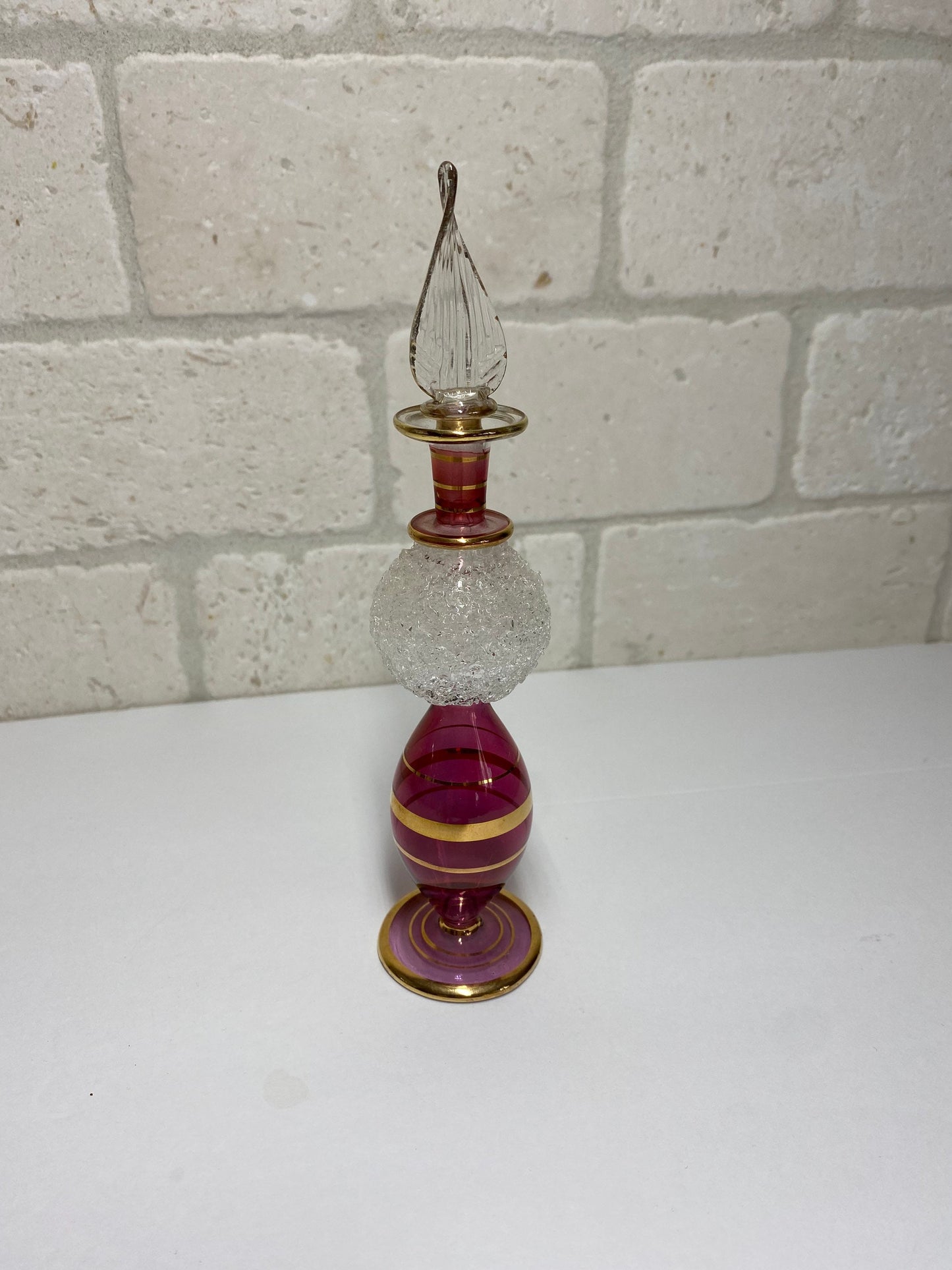 Vintage Perfume Bottle, Dark Pink Glass, Hand Painted, Art Deco, Gilded