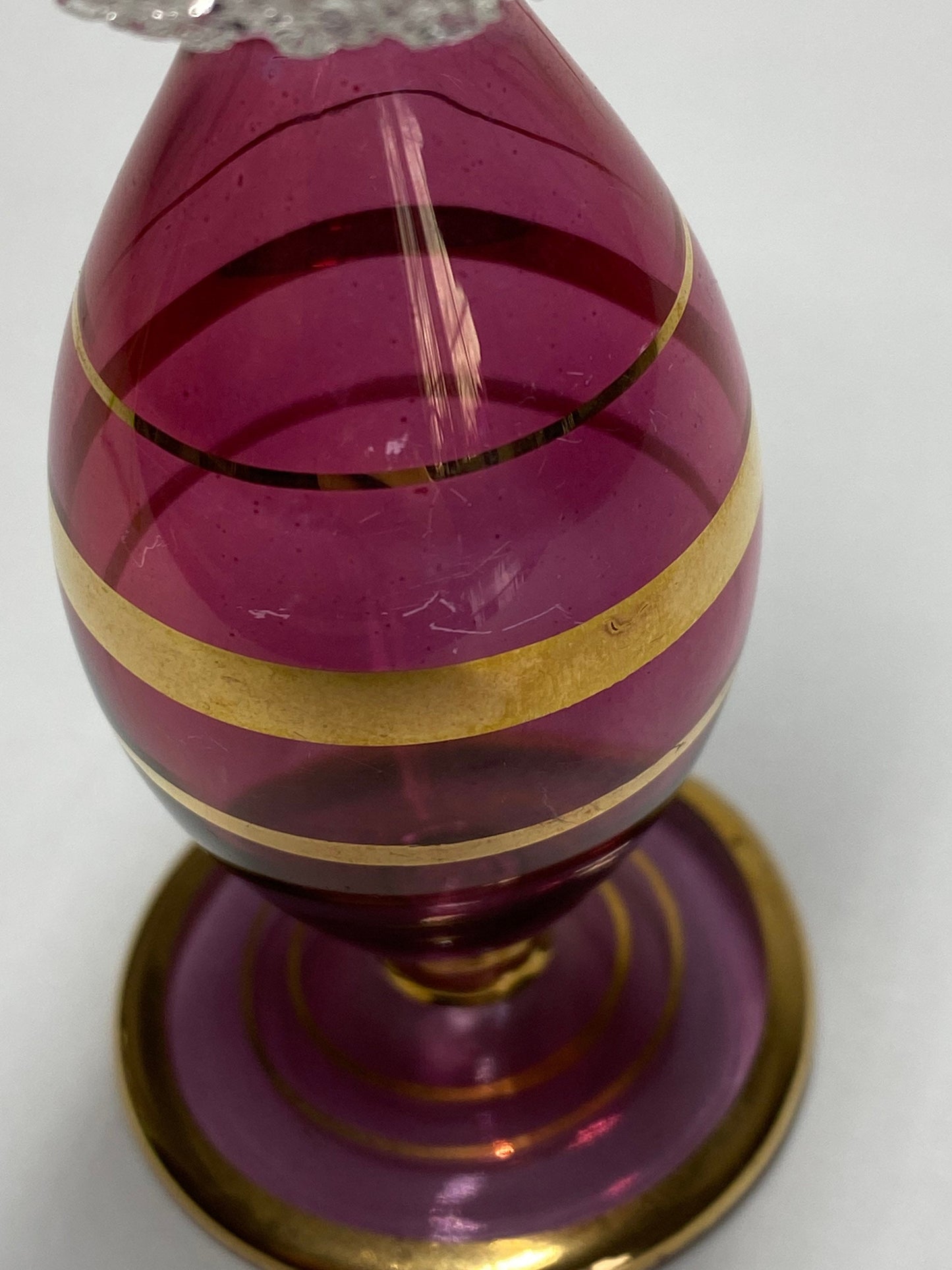 Vintage Perfume Bottle, Dark Pink Glass, Hand Painted, Art Deco, Gilded