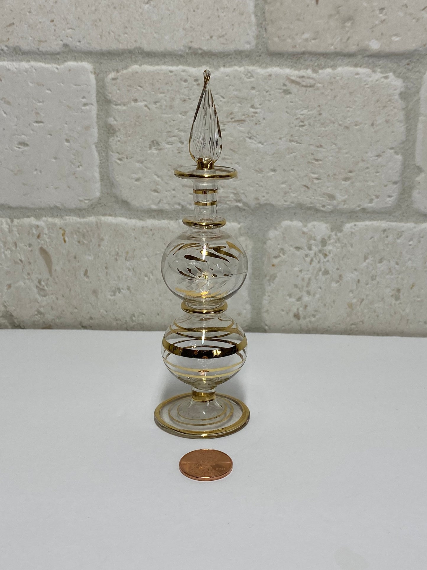 Vintage Perfume Bottle, Clear Glass, Hand Painted, Art Deco, Gilded
