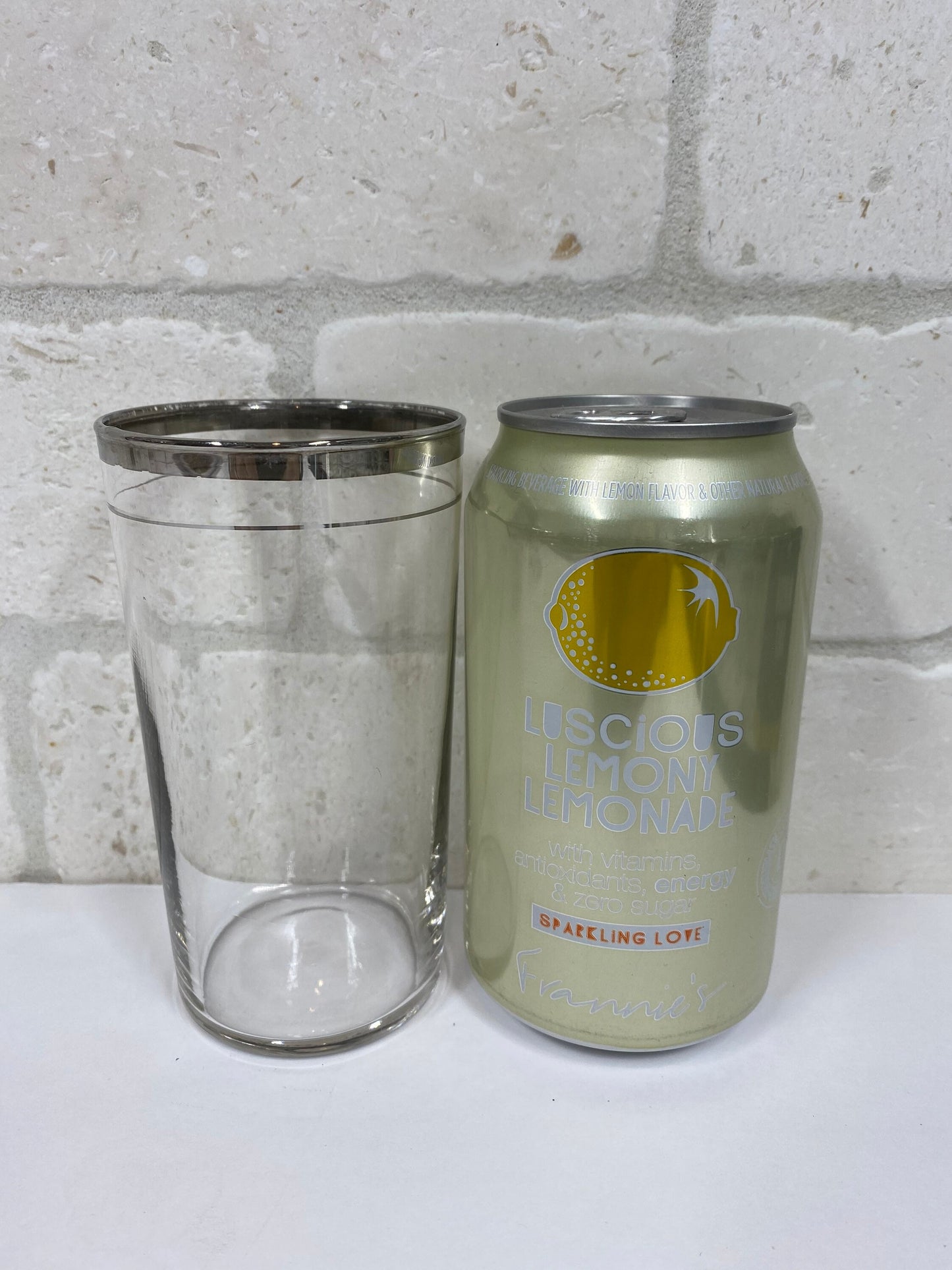 Vintage Tumblers in Clear Glass with Mid-Century Modern Silver Stripe Rim
