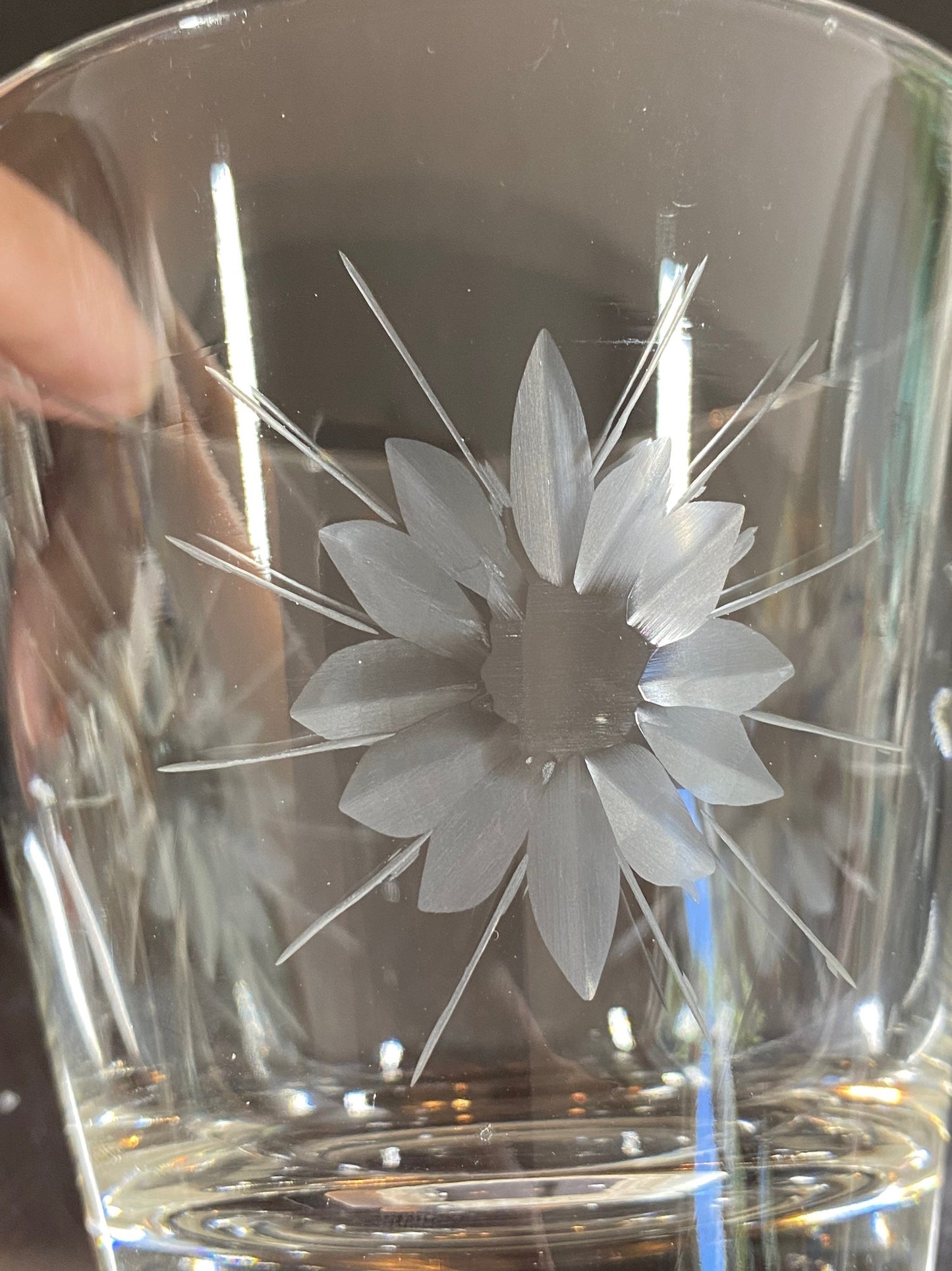 Vintage Bar Glasses, Etched Flower Design, Set of 8.