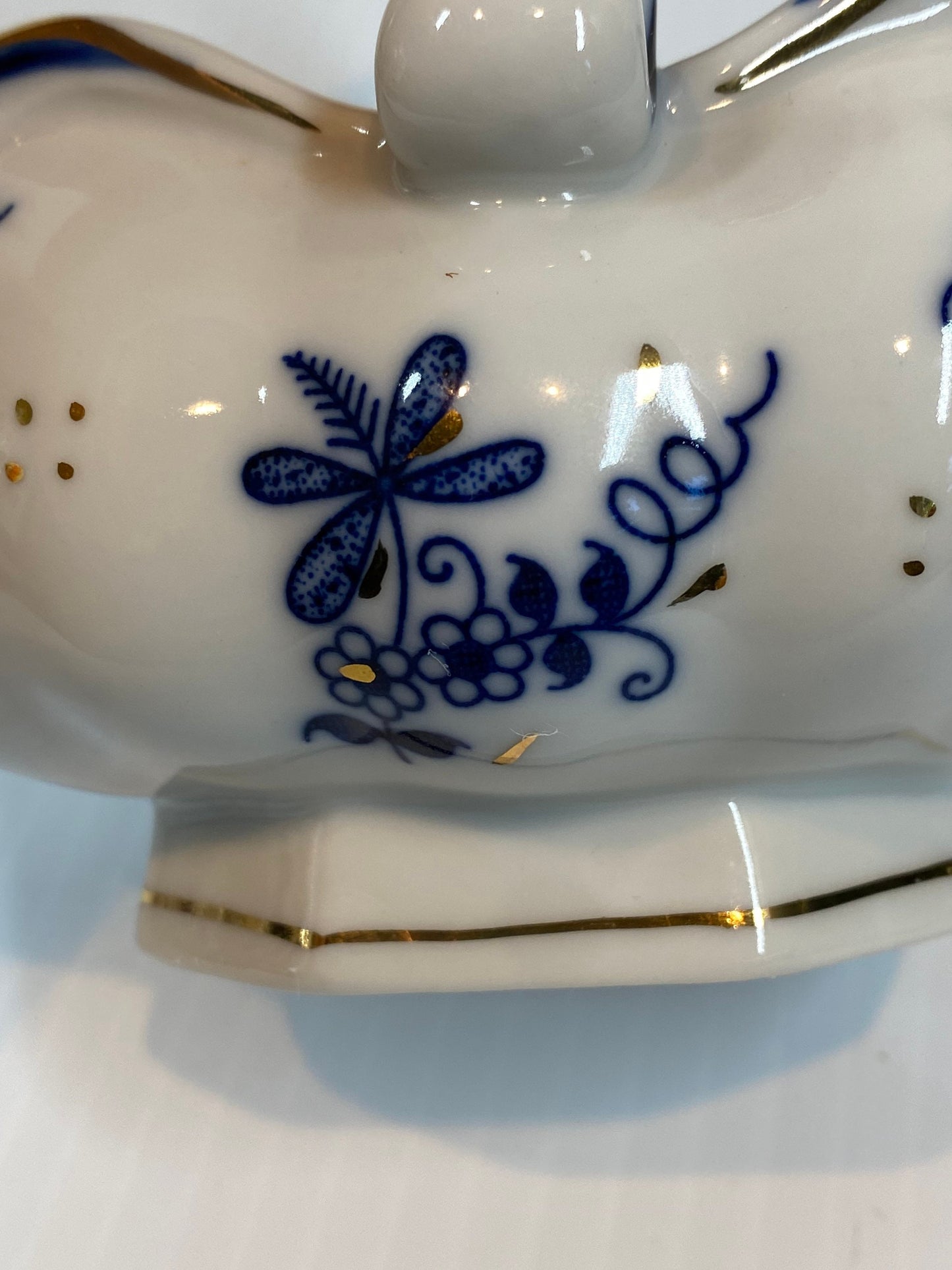 Vintage Gravy Boat in Cobalt Blue Floral Design with Gold Detail by Norleans China