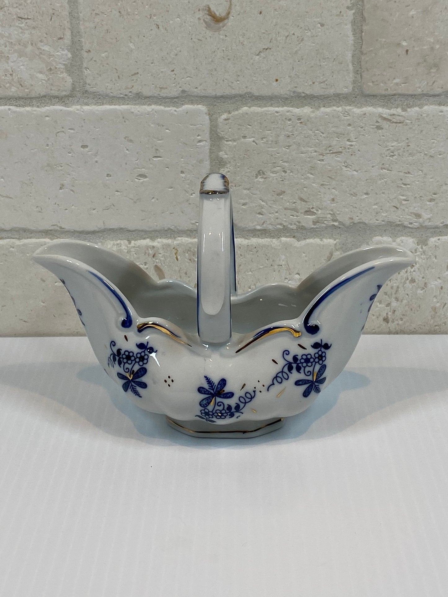 Vintage Gravy Boat in Cobalt Blue Floral Design with Gold Detail by Norleans China