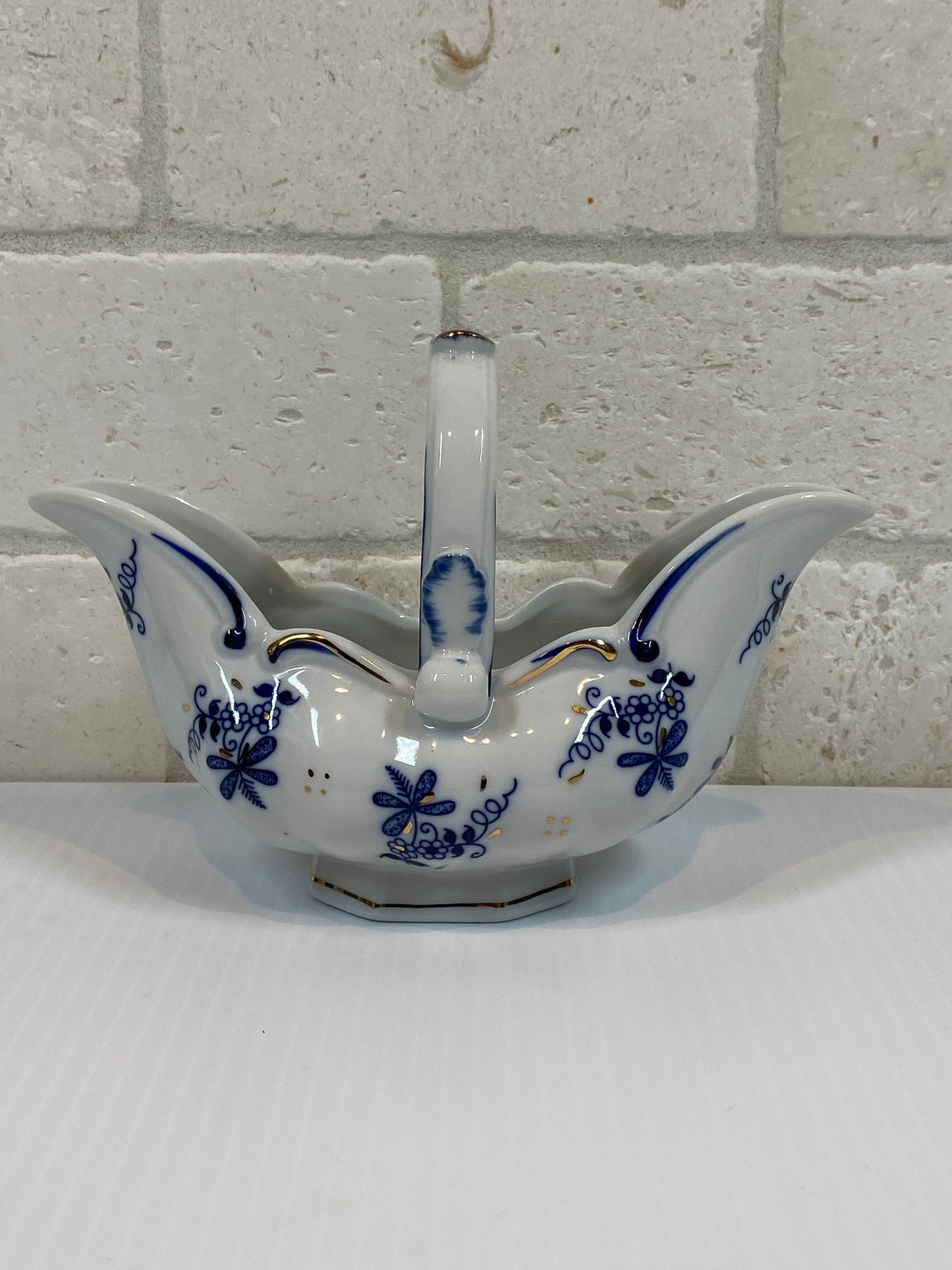 Vintage Gravy Boat in Cobalt Blue Floral Design with Gold Detail by Norleans China