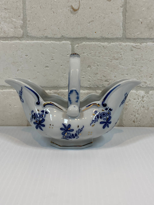 Vintage Gravy Boat in Cobalt Blue Floral Design with Gold Detail by Norleans China