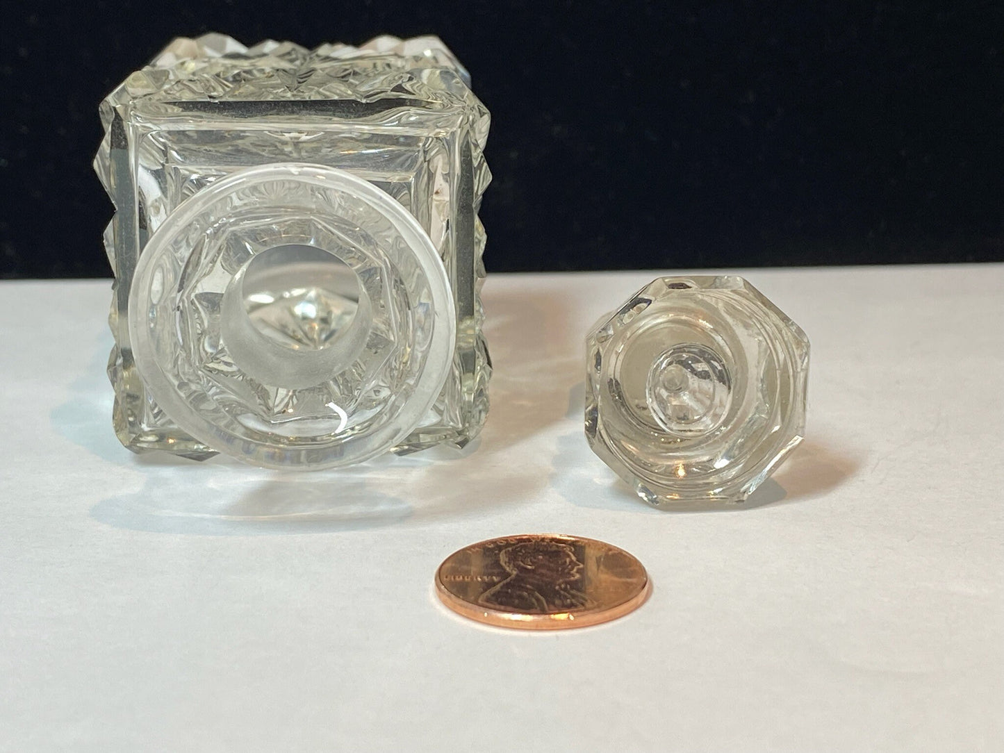 Vintage Mini Perfume Bottle, Clear Cut Glass Starburst Design.