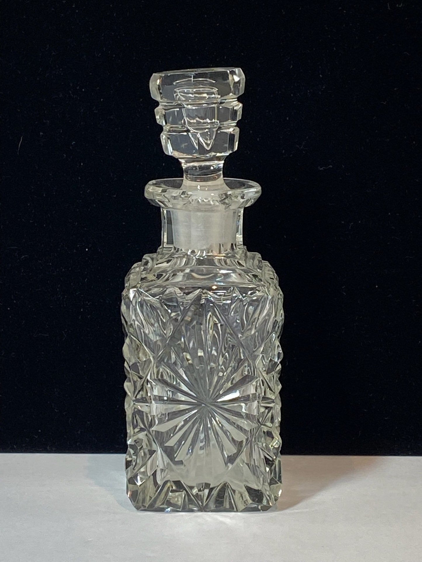 Vintage Mini Perfume Bottle, Clear Cut Glass Starburst Design.
