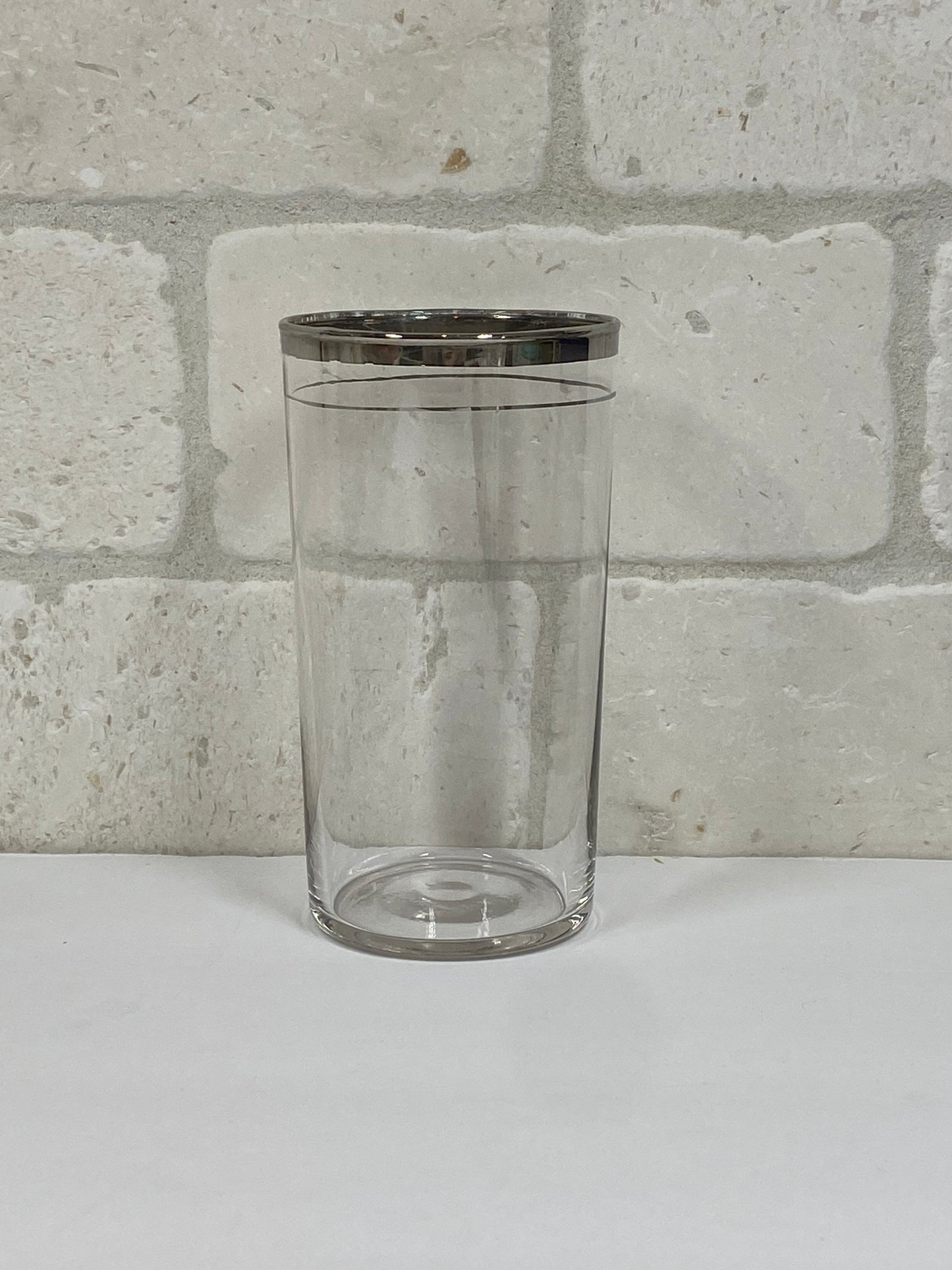 Vintage Tumblers in Clear Glass with Mid-Century Modern Silver Stripe Rim