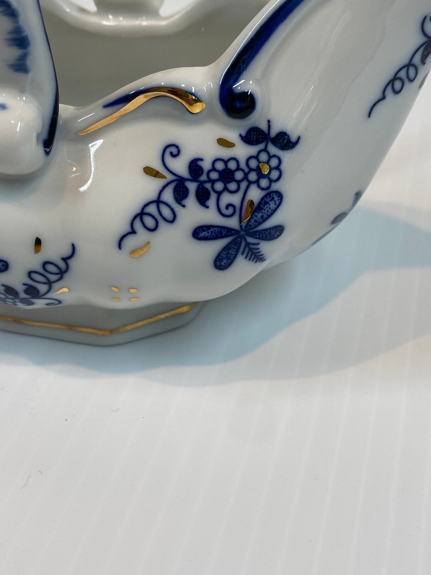 Vintage Gravy Boat in Cobalt Blue Floral Design with Gold Detail by Norleans China