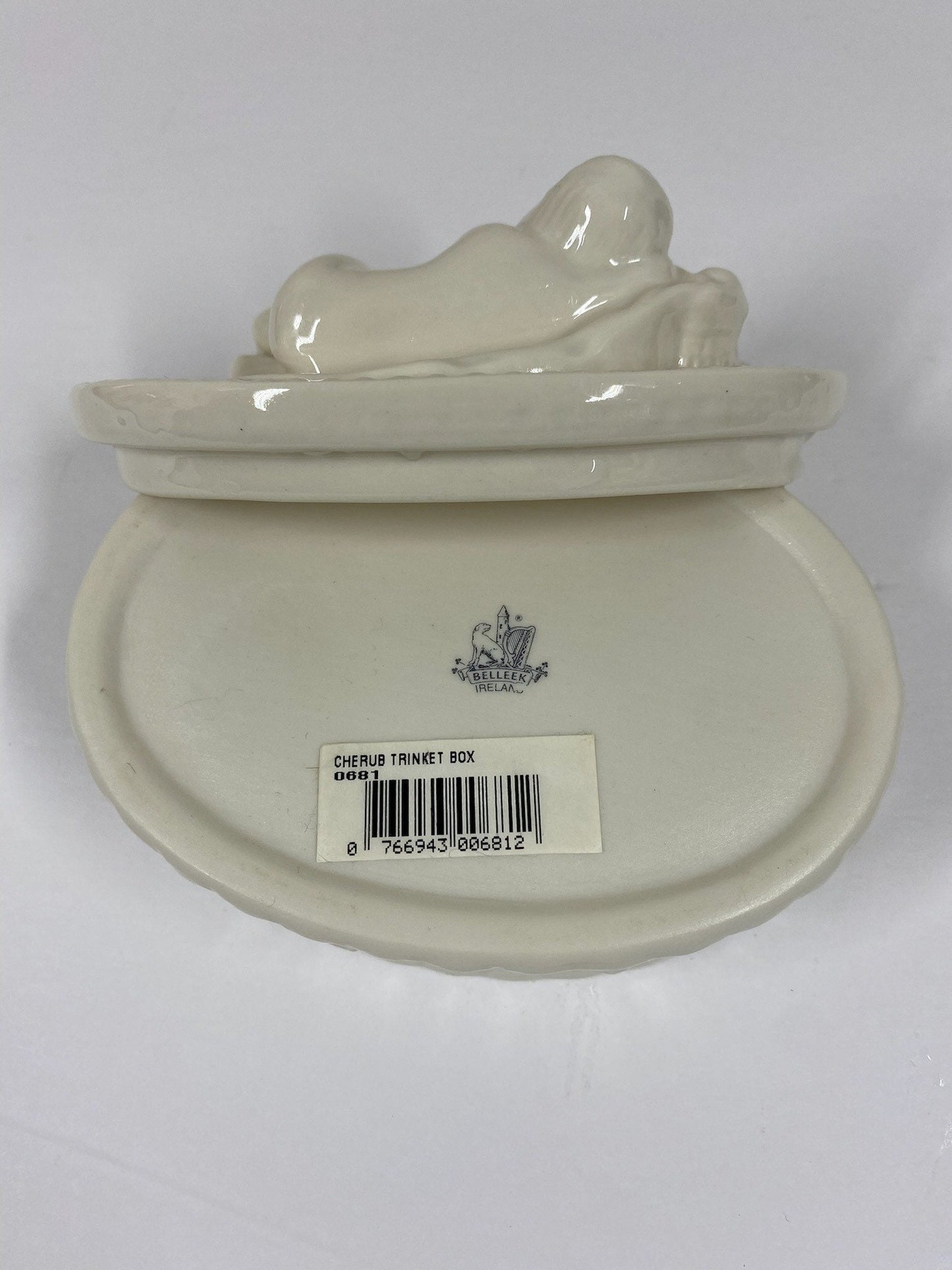 Vintage Trinket Box, Sleeping Cherub, Porcelain and Made In Ireland.
