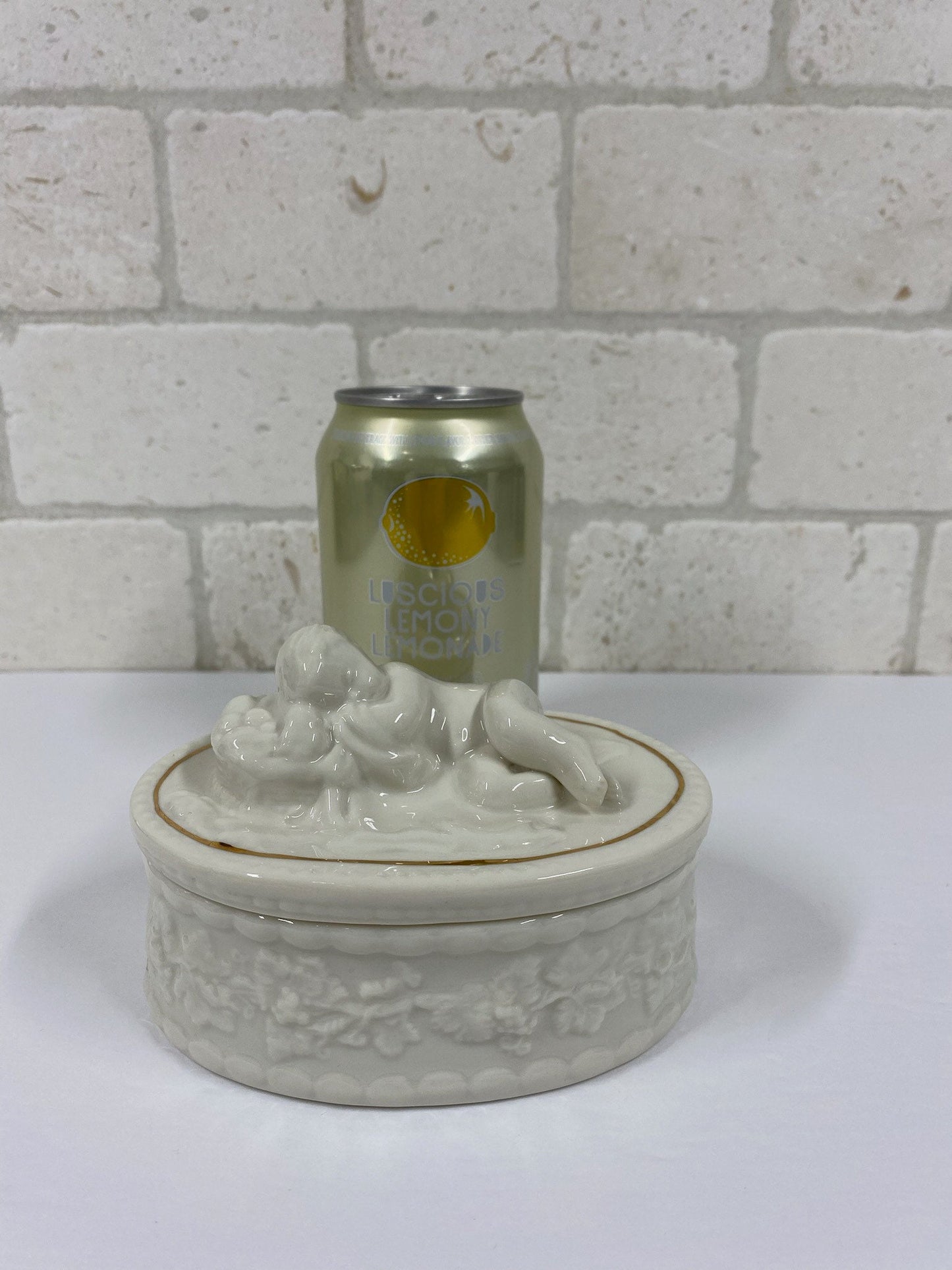 Vintage Trinket Box, Sleeping Cherub, Porcelain and Made In Ireland.