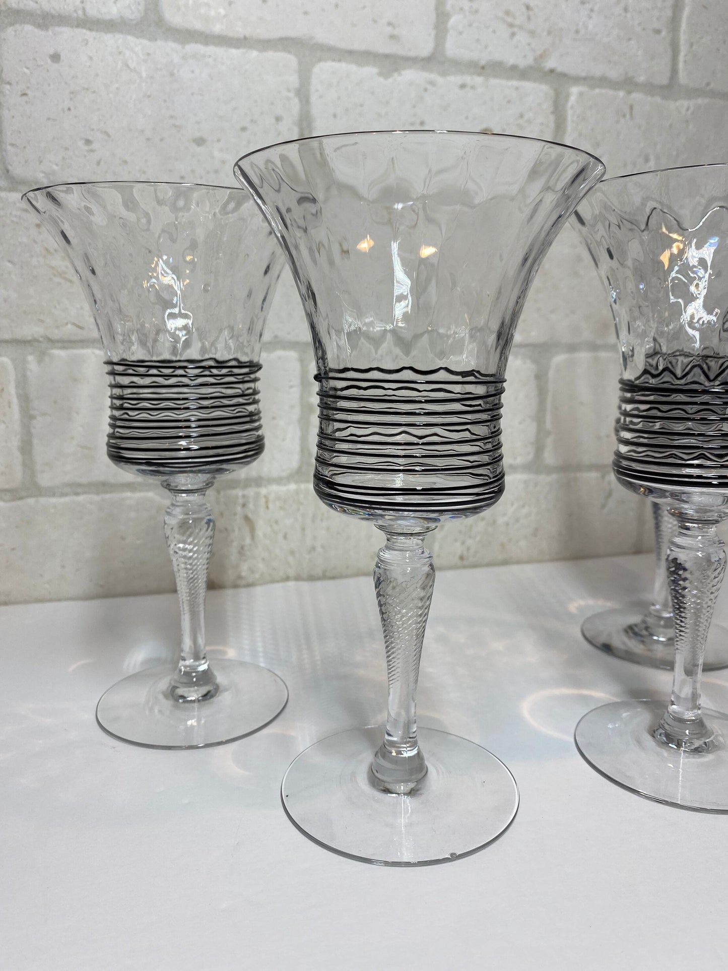 Antique Crystal Glasses with Art Deco Black Accent by H.C. Fry 1920s