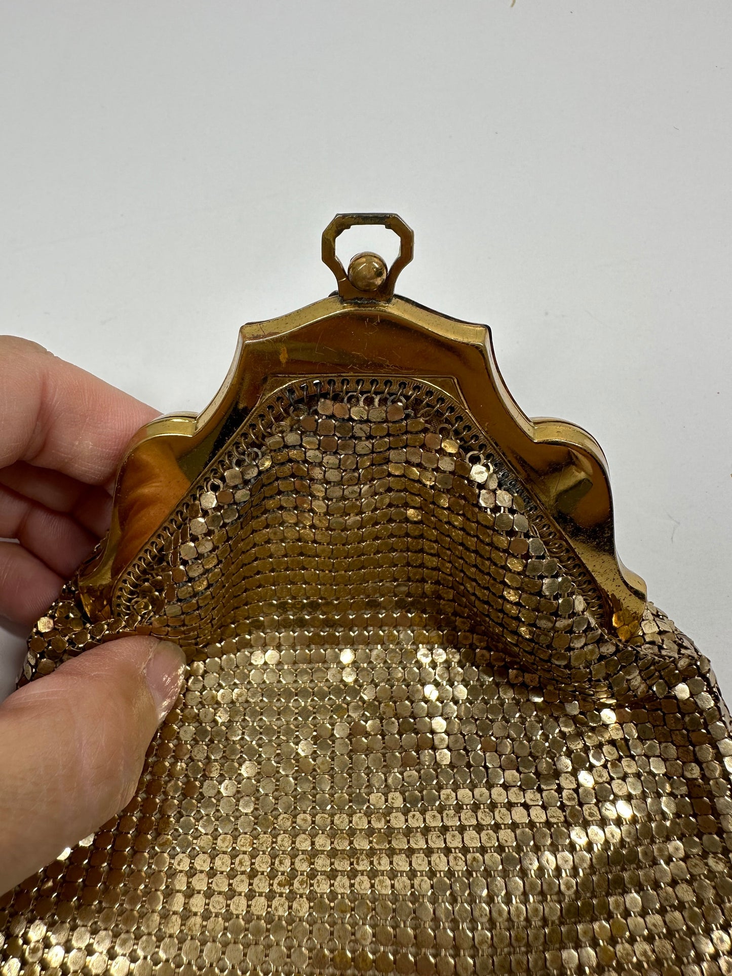 Vintage Mini Gold Mesh Clutch or Coin Purse by Whiting And Davis Co, 1920s.