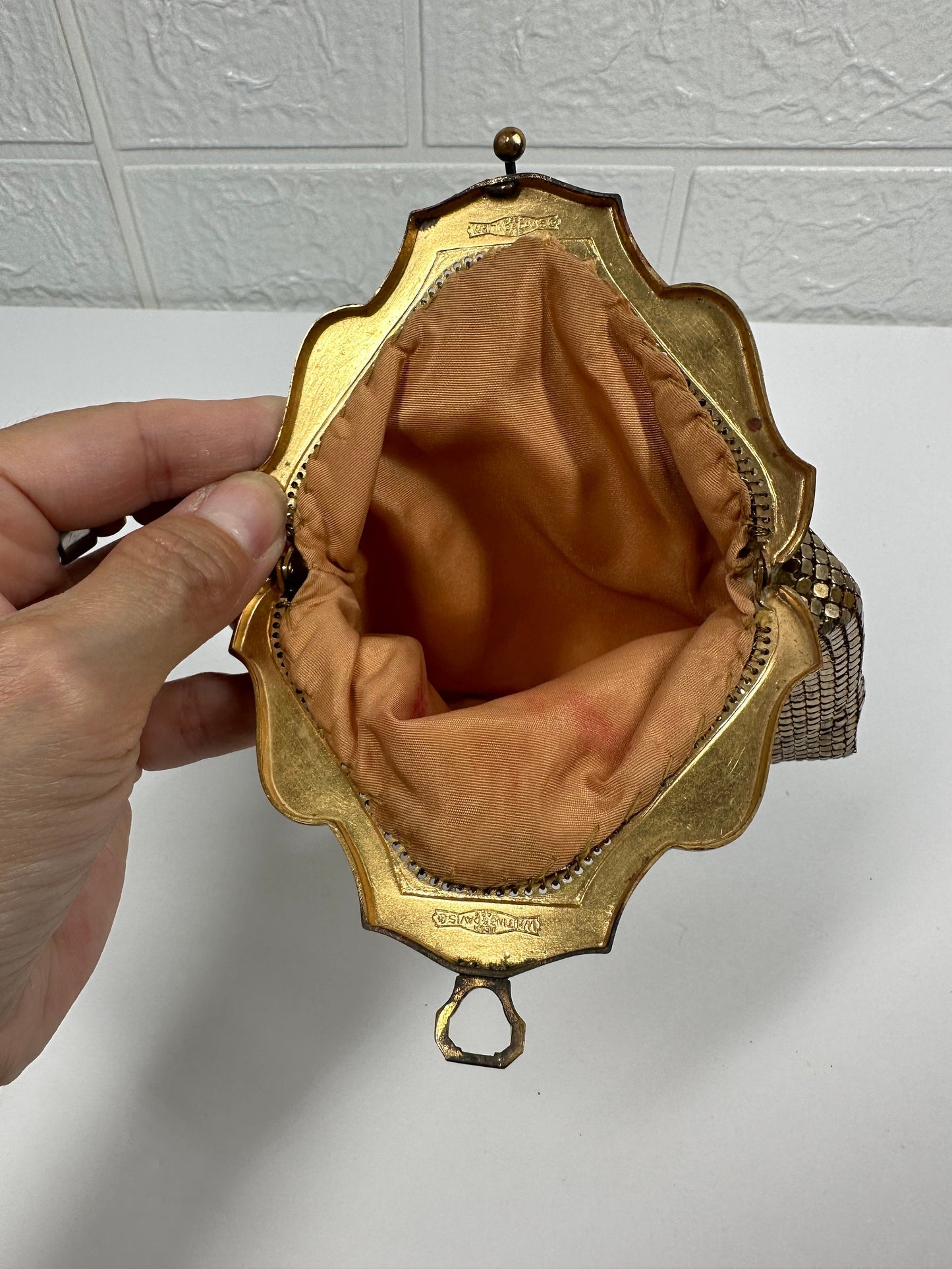 Vintage Mini Gold Mesh Clutch or Coin Purse by Whiting And Davis Co, 1920s.