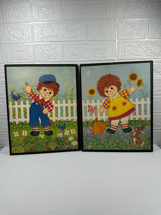 Vintage Raggedy Ann and Andy, Wall Plaque, 1960s.