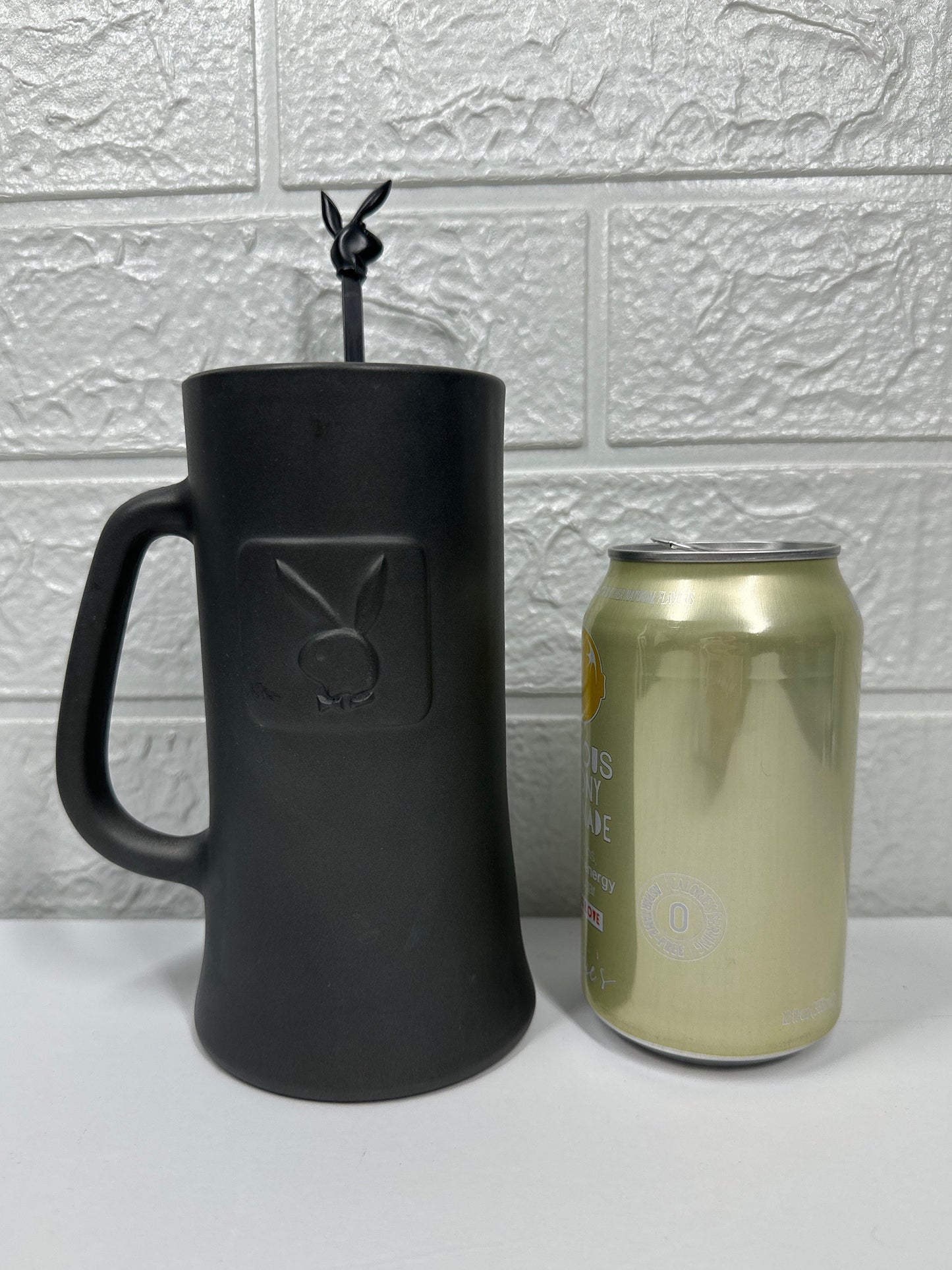 Vintage Glass Playboy Beer Mug with Matching Stir Stick, 1970s.