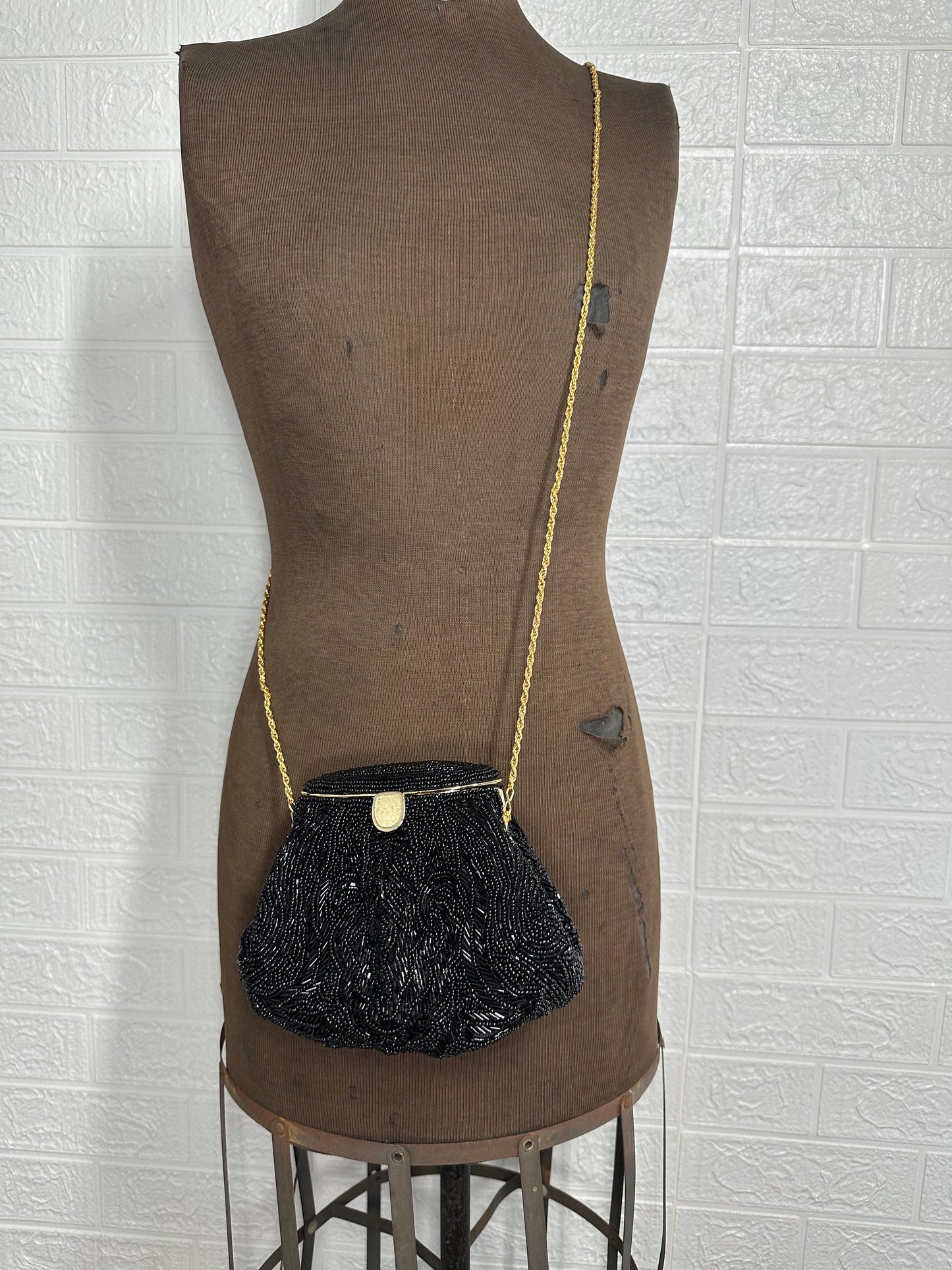 Vintage Black Beaded Handbag by La Regale.