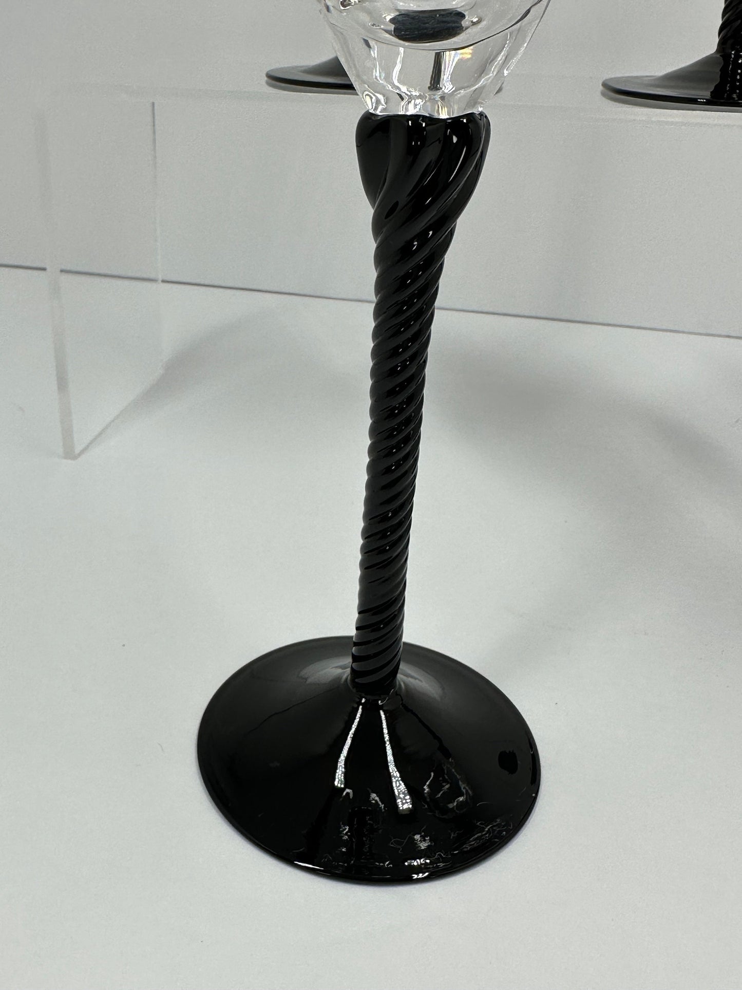 Vintage Champagne Glass Flutes with Black Twisted Stem