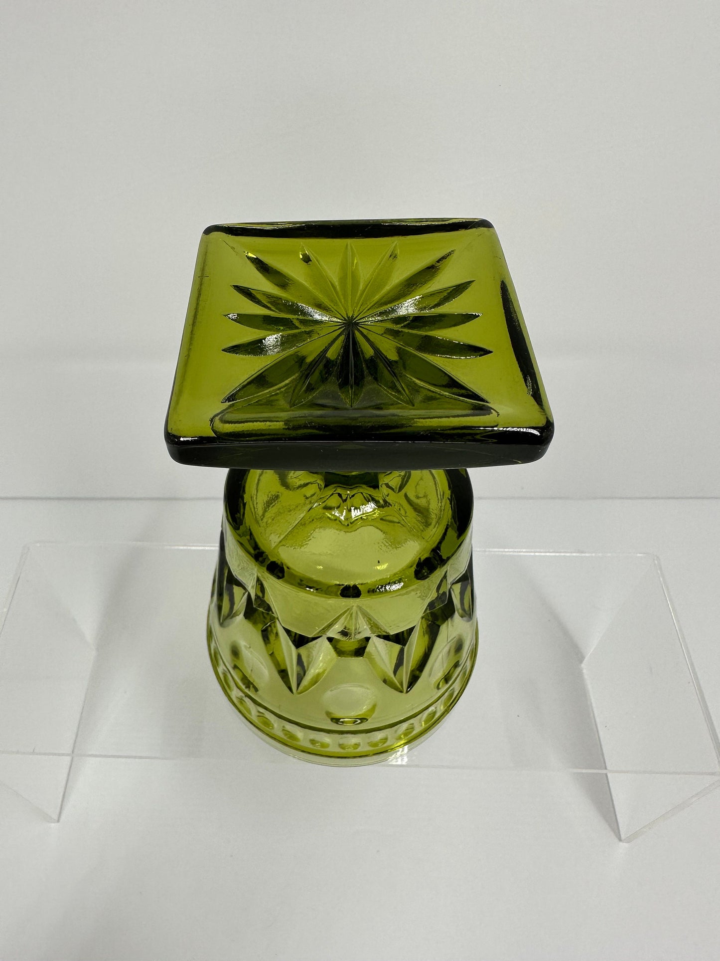 Vintage Glass Goblet Green with Square Base by Indiana Glass