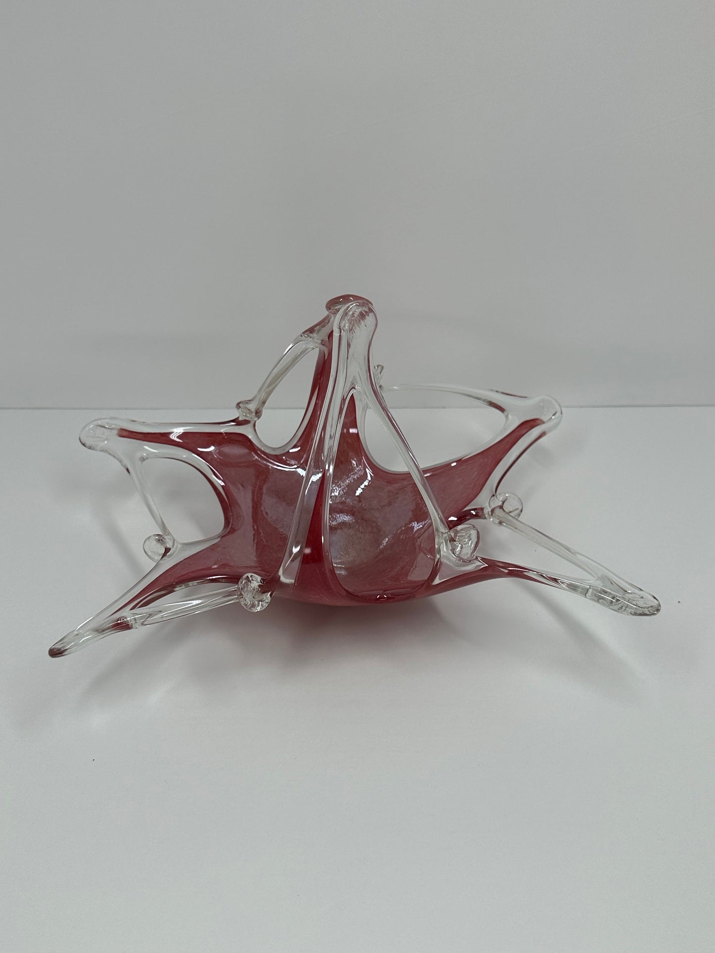 Vintage Art Basket in Hand Blown Pink Murano Glass
