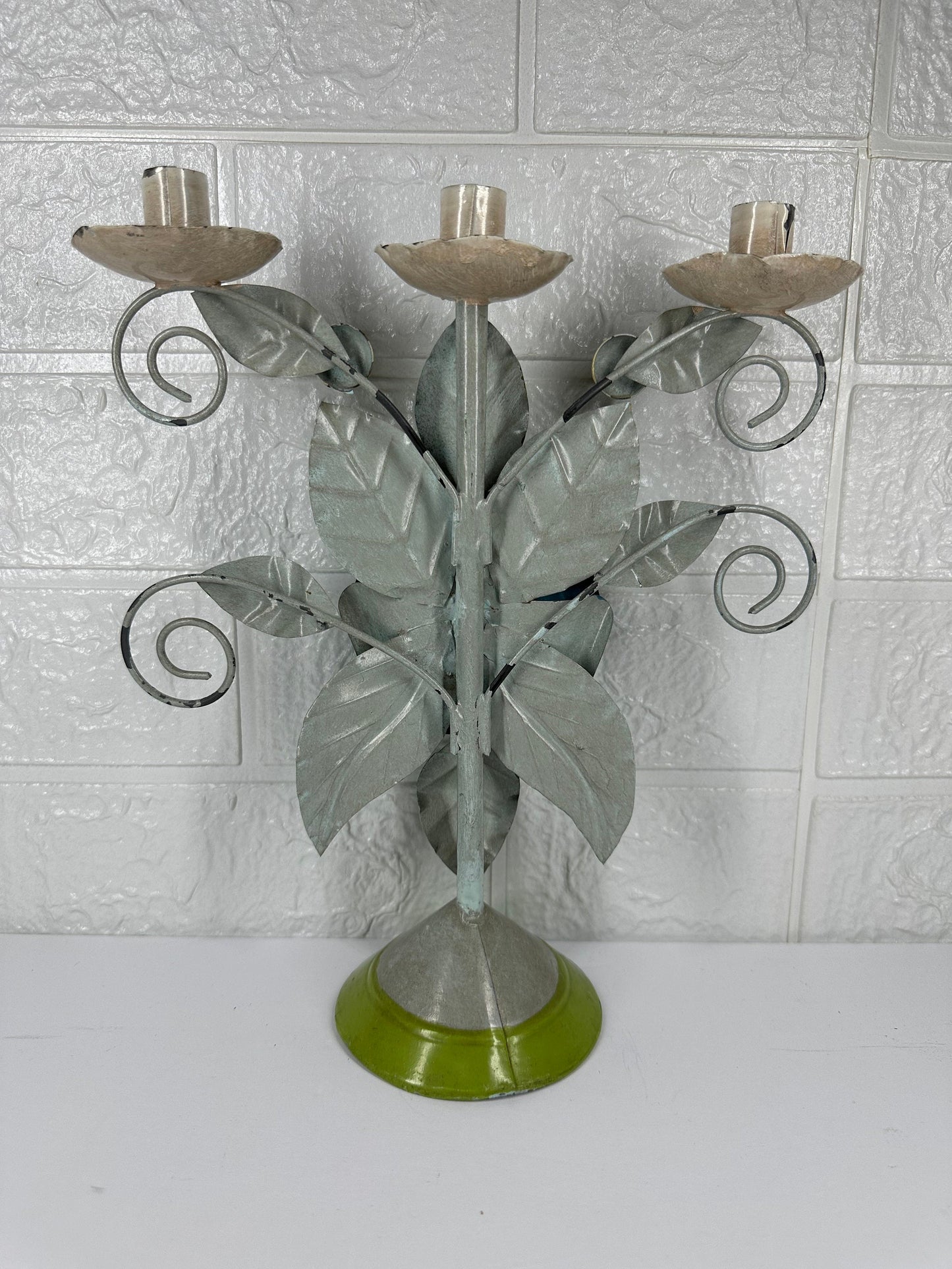 Vintage Candelabra, Tole Flower, Candle Holder, Mid Century, Italian.
