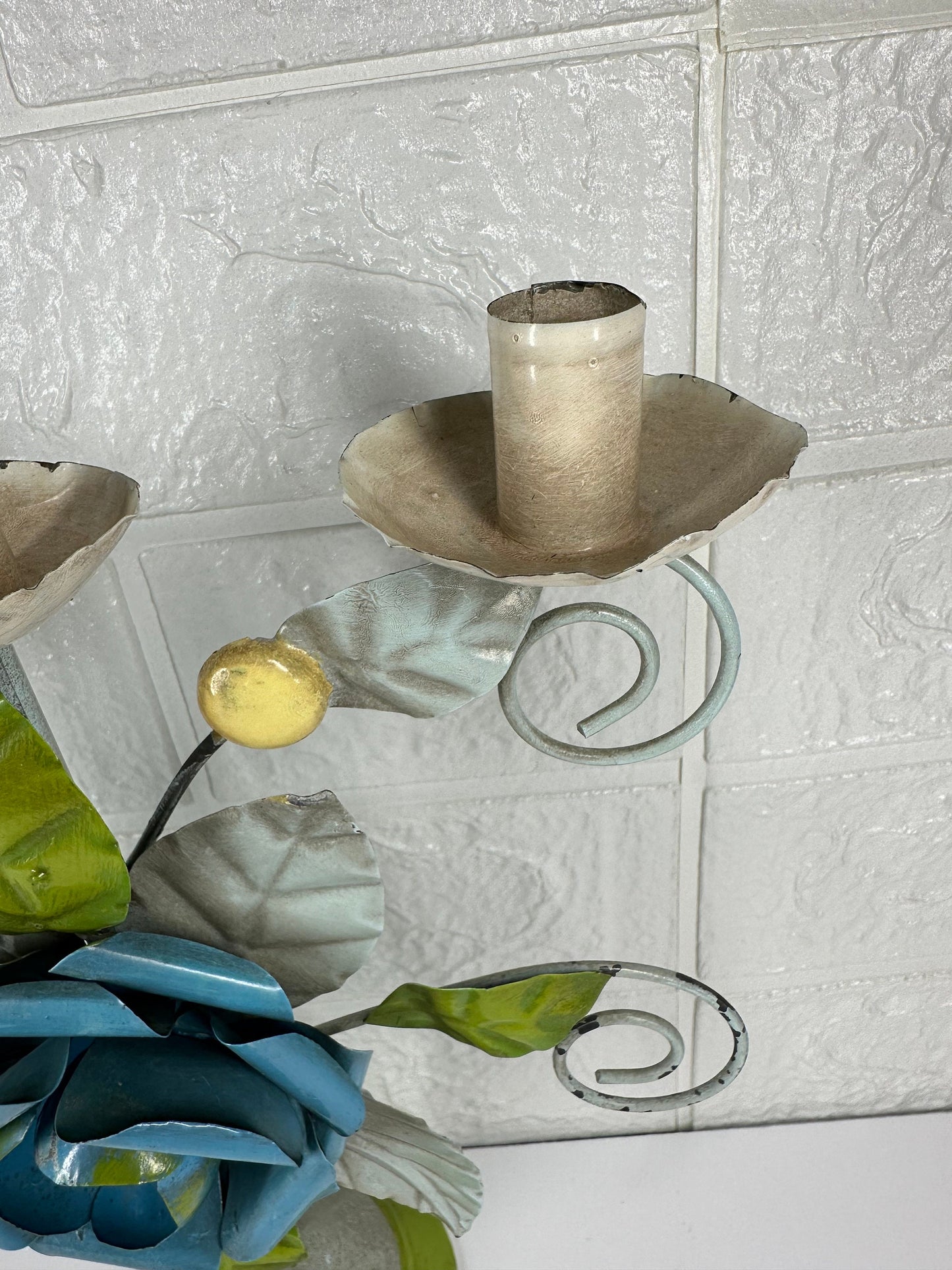Vintage Candelabra, Tole Flower, Candle Holder, Mid Century, Italian.