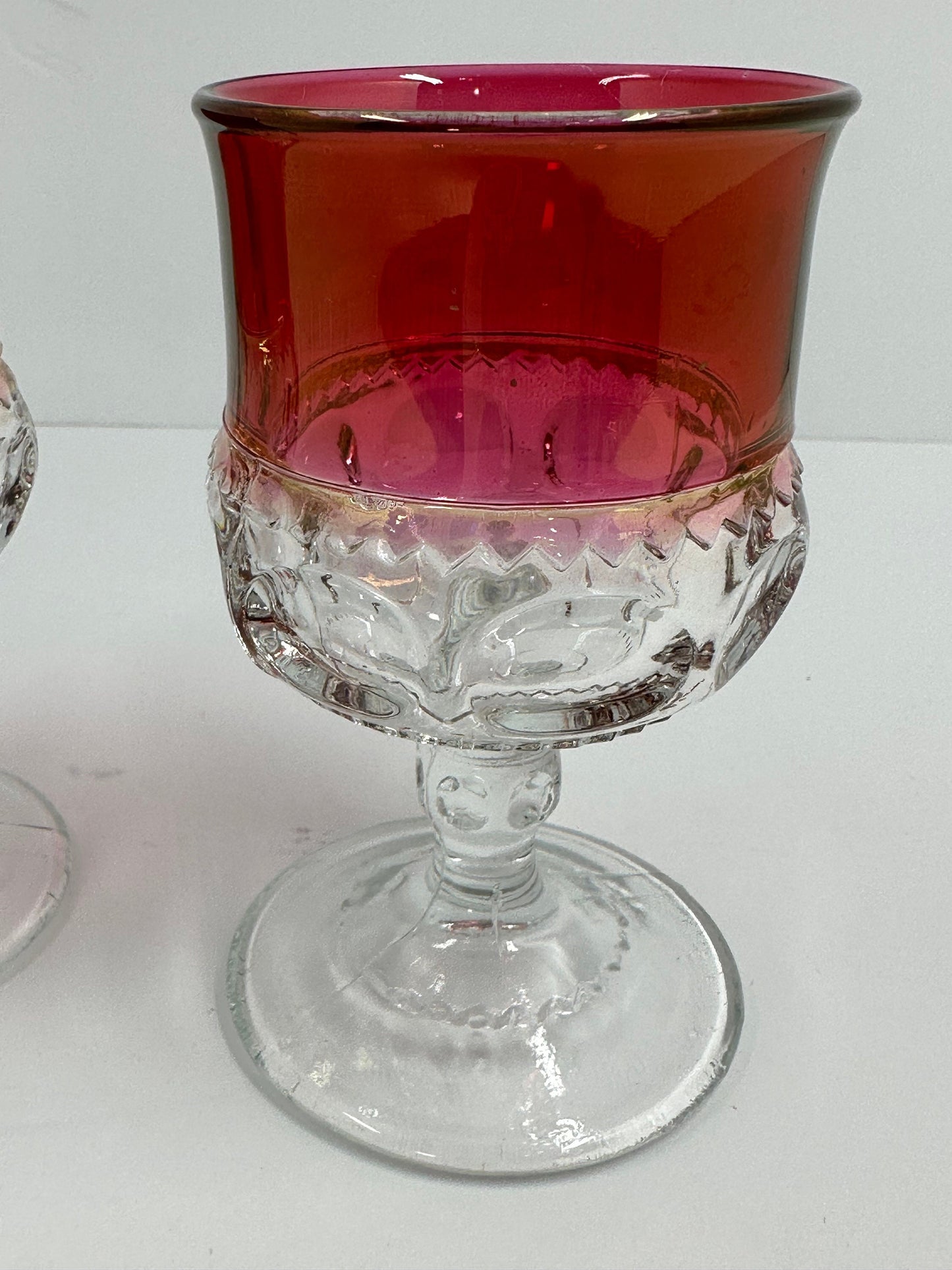 Vintage Red Thumbprint Pattern Glasses by Indiana King's Crown, set of 2.