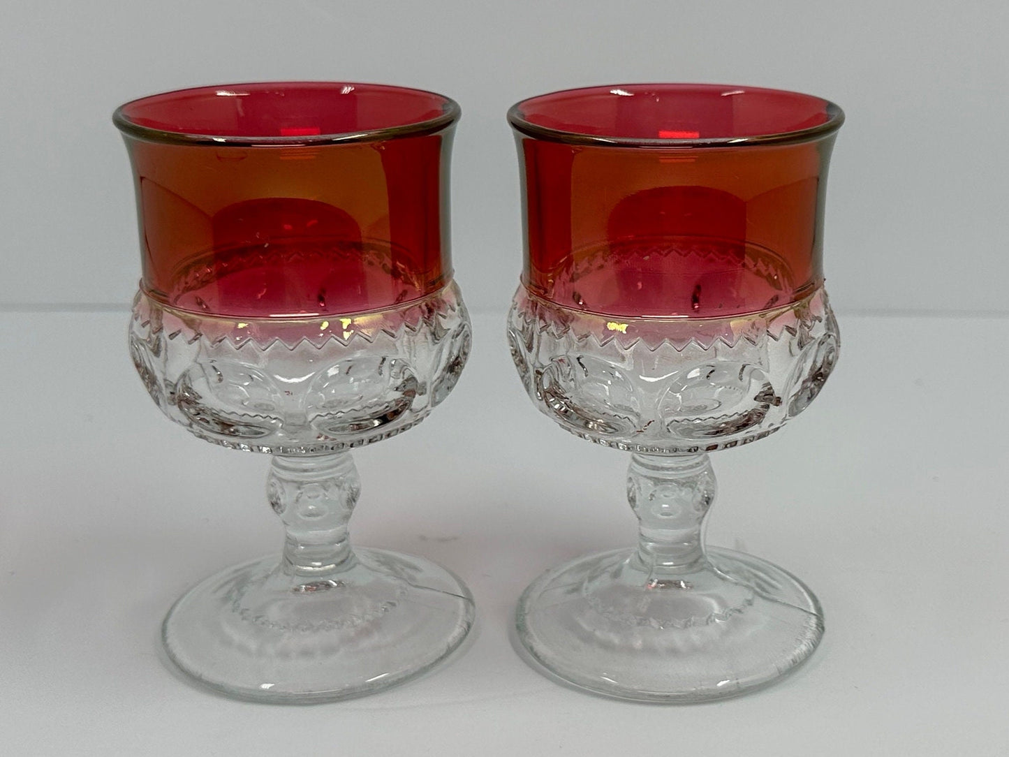 Vintage Red Thumbprint Pattern Glasses by Indiana King's Crown, set of 2.