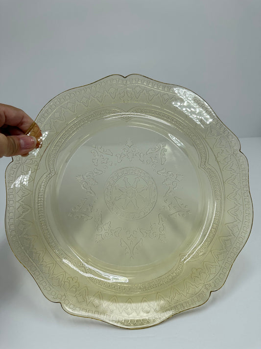 Vintage Embossed Plate, Yellow Depression Glass with Patrician Pattern By Federal Glass Company.