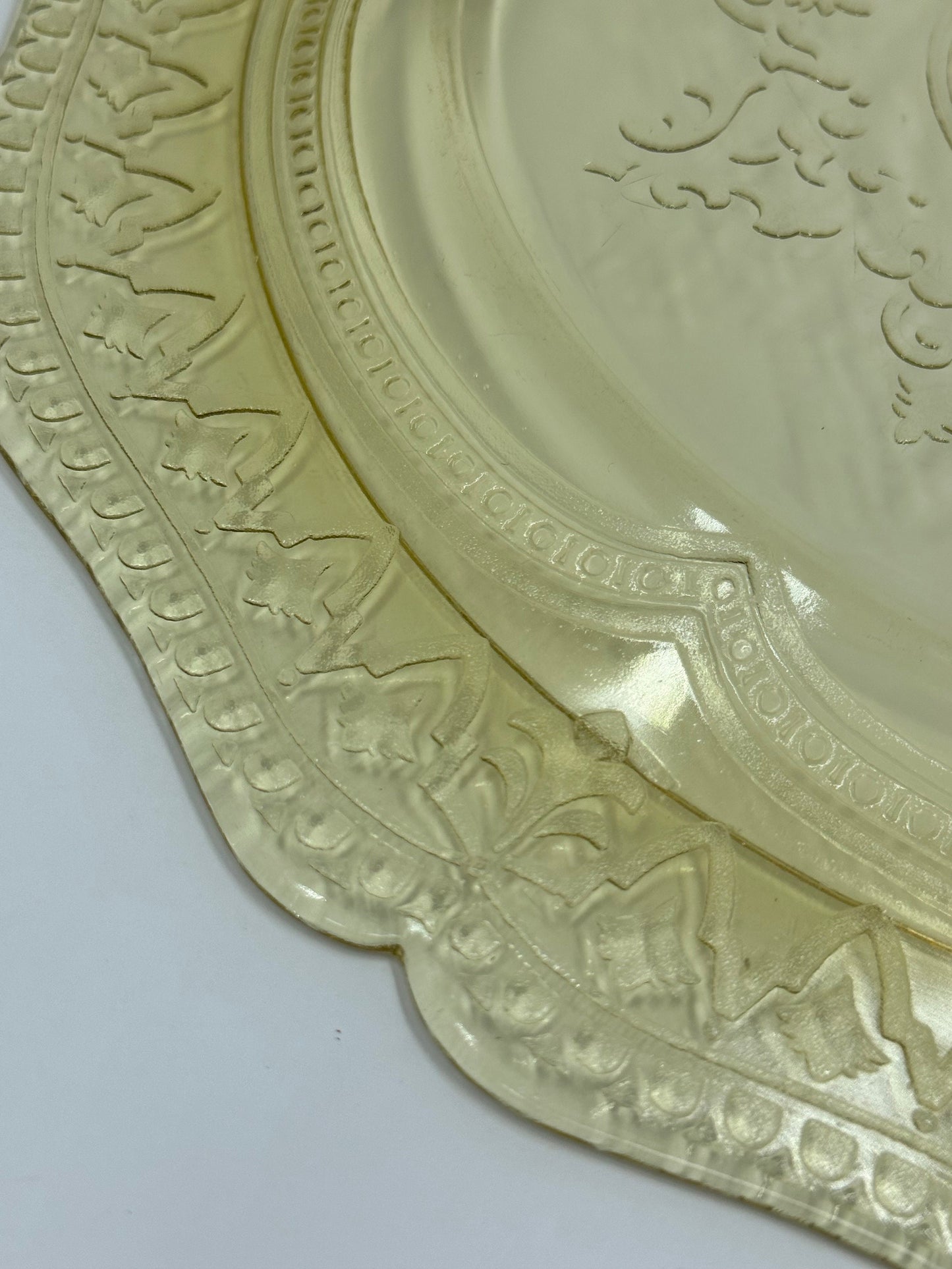 Vintage Embossed Plate, Yellow Depression Glass with Patrician Pattern By Federal Glass Company.