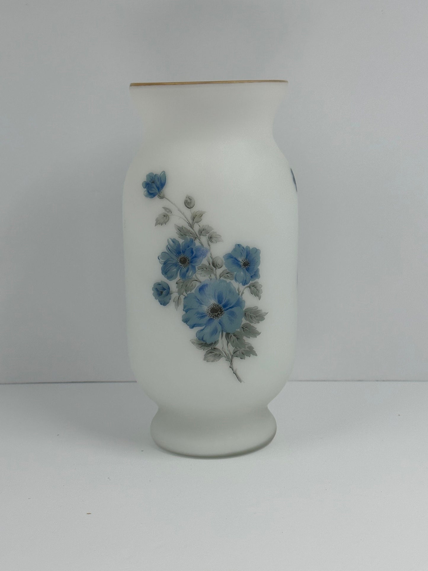 Vintage Blue Floral Vase with Gold Trim by Norleans and Made in Italy.