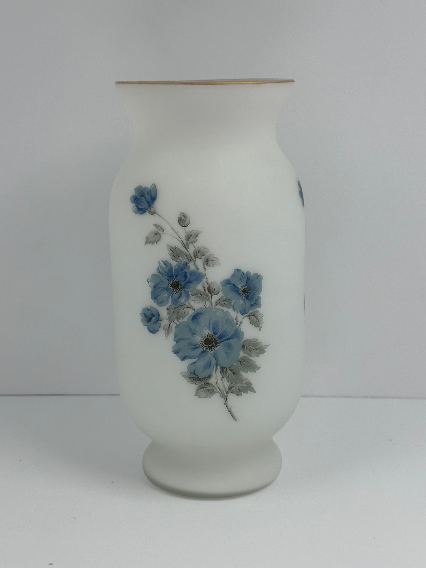 Vintage Blue Floral Vase with Gold Trim by Norleans and Made in Italy.