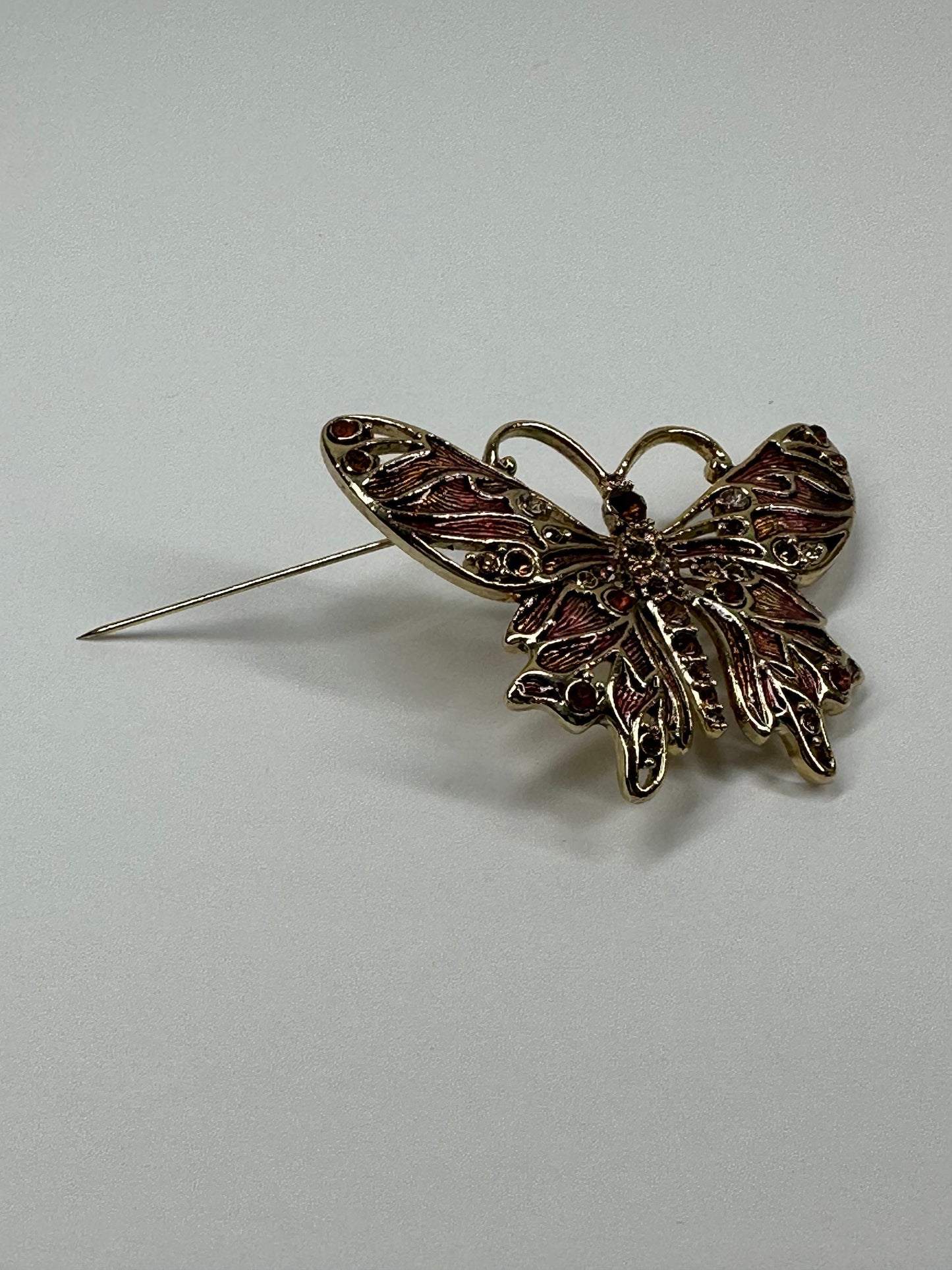 Vintage Butterfly Brooch, Stamped Monet, Enamel and Crystal Art Deco, 1970s.
