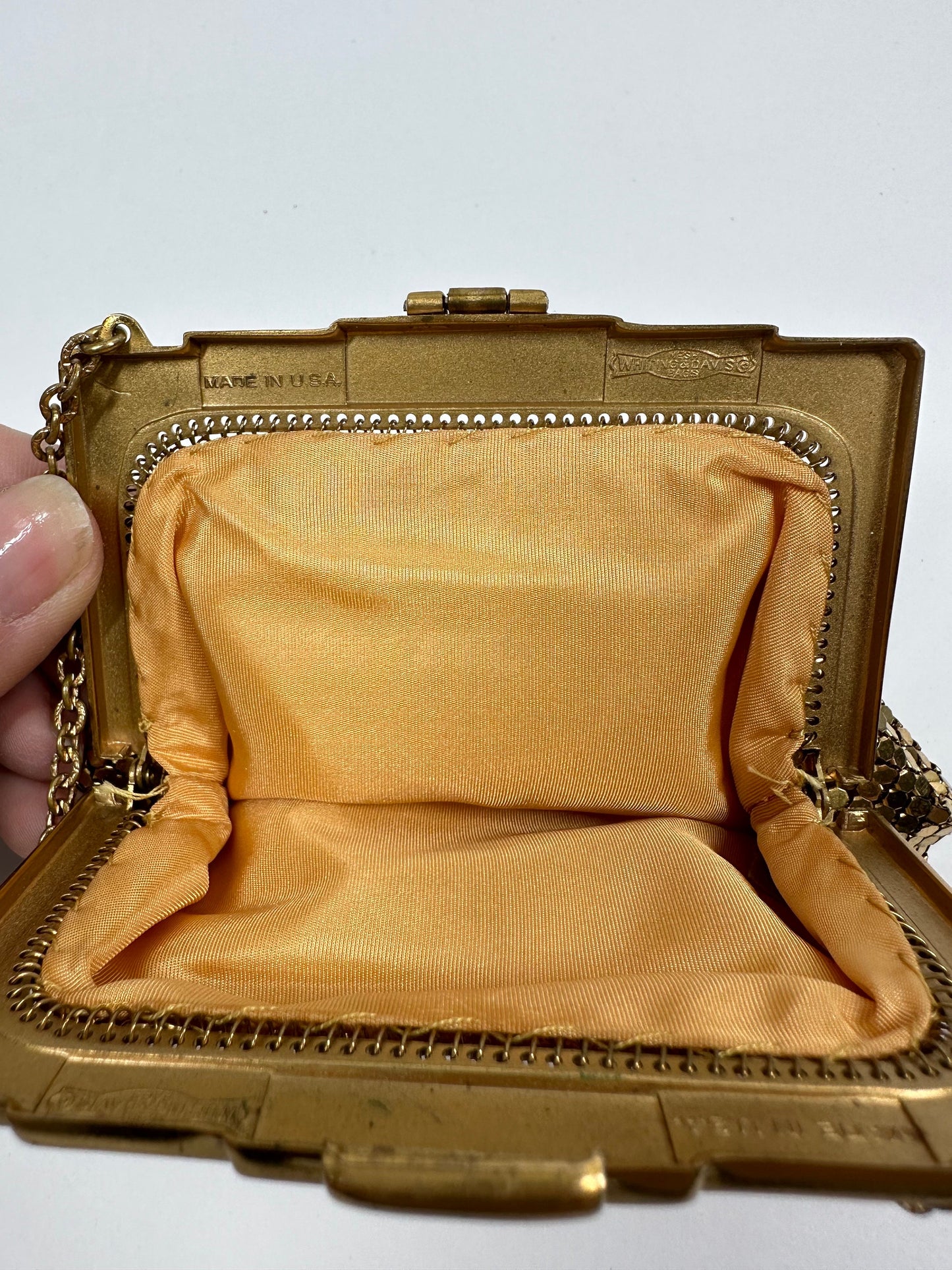 Vintage Handbag, Whiting And Davis Co, Gold Mesh Clutch Mini-Bag With Strap.