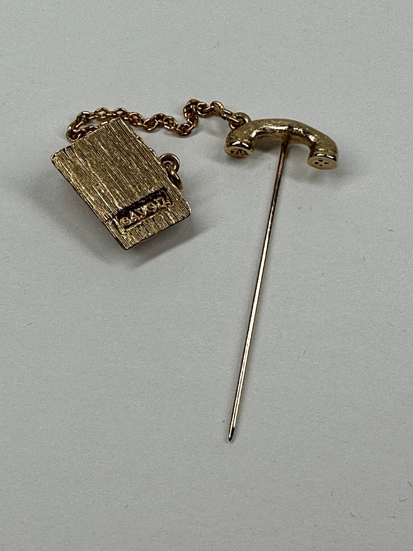 Vintage Telephone Pin, Avon Tie Pin, Young Reflections, Gold Tone Metal, 1981.