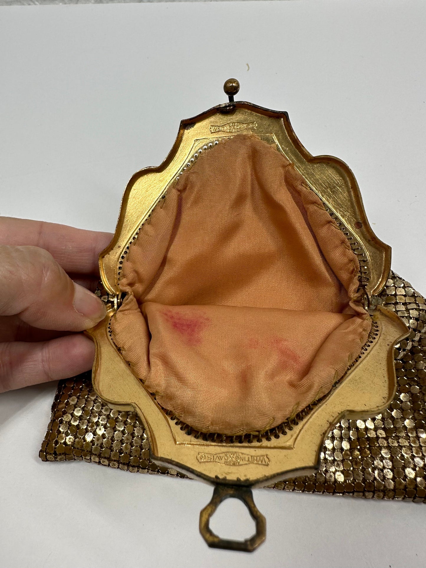 Vintage Mini Gold Mesh Clutch or Coin Purse by Whiting And Davis Co, 1920s.