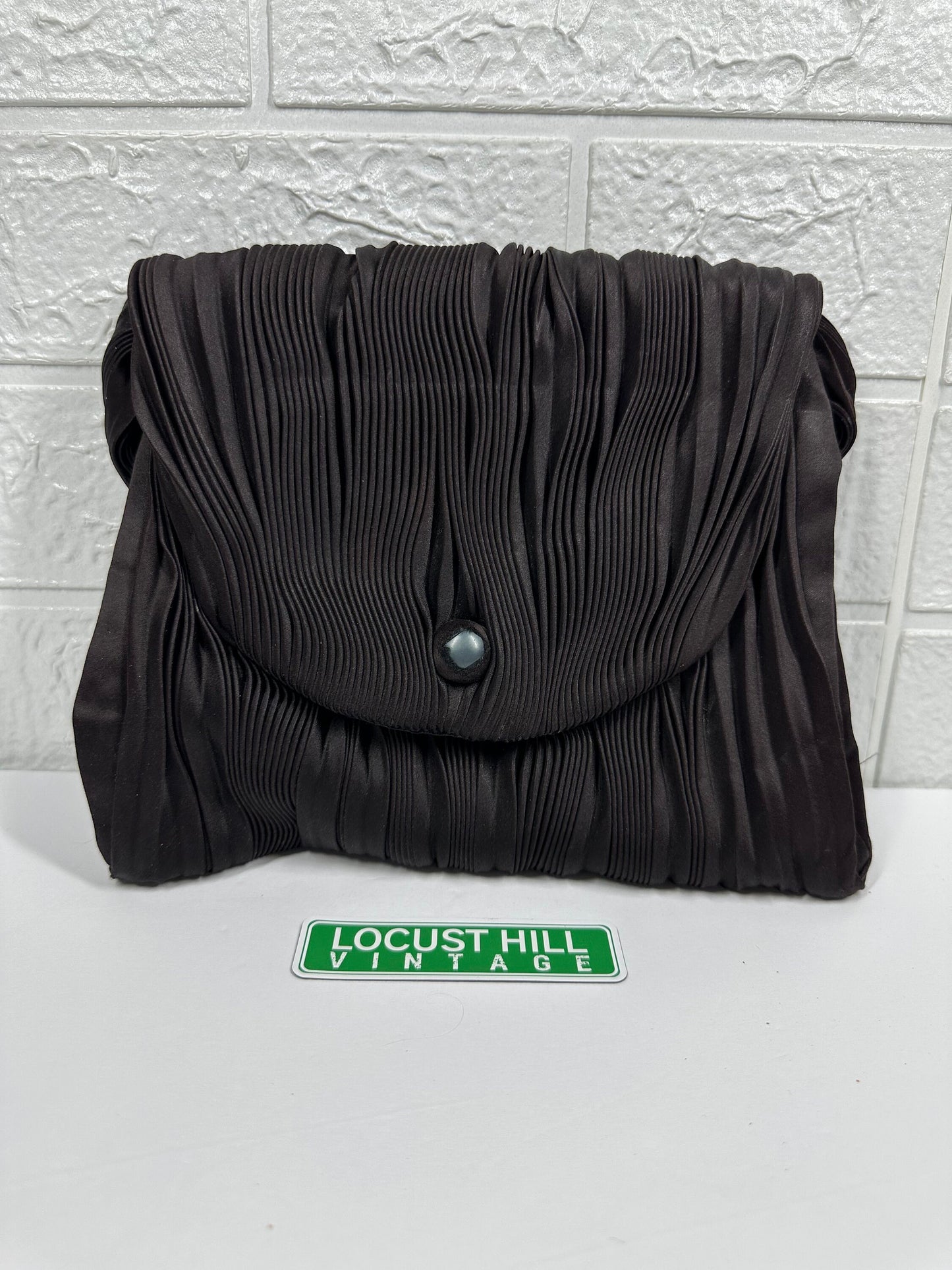 Vintage Black Satin Handbag with Magnetic Clasp, 1950s.